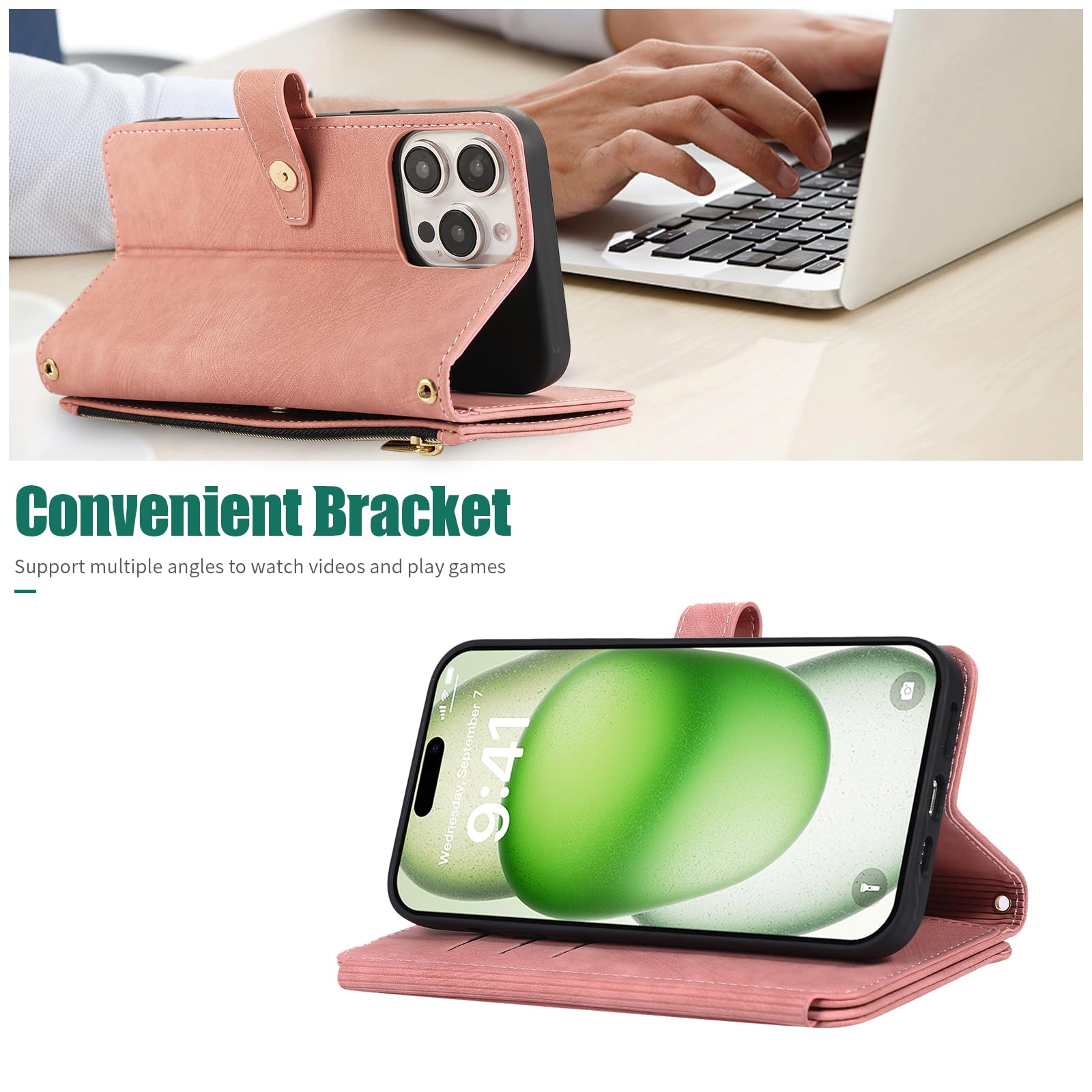 UEEBAI Custodia Portafoglio per iPhone 15 Plus 6.7 inch, Vintage PU