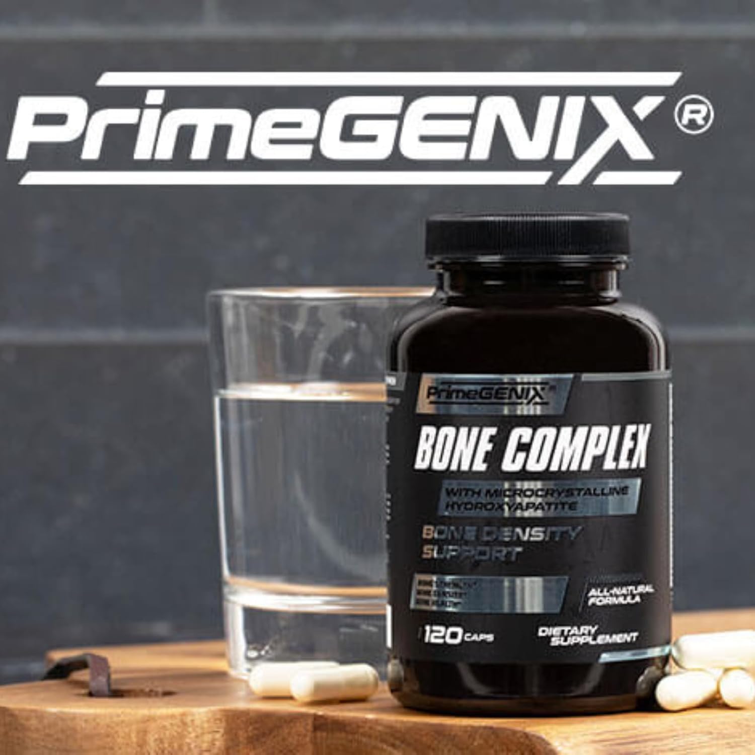 PrimeGENIX Bone Complex – Premium Bone Density Supplement for Men 40+ with MCHA Calcium, Dual-Form Vitamin K MK-4 MK-7, Triple Magnesium and D3 – 120 Capsules