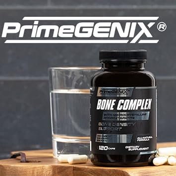 PrimeGENIX Bone Complex Premium Bone Density Supplement for Men 40+ with MCHA Calcium, Dual-Form Vitamin K MK-4 MK-7, Triple Magnesium and D3 120 Capsules