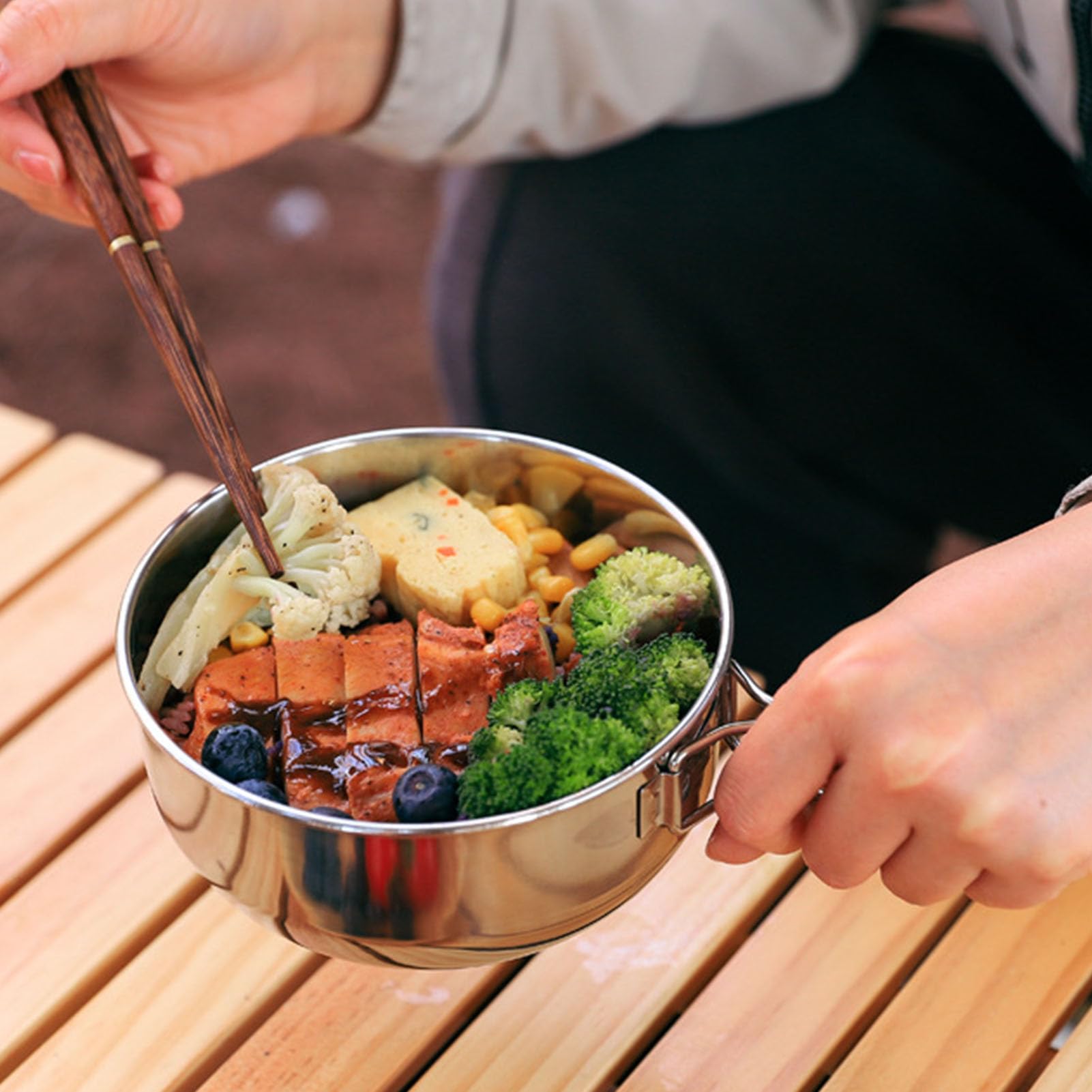 Leapiture 500ml Soup Dish Bowl Salade Bowl Cooking Serving Bowl Round Utensils Pot Stainless Steel Camping Bowl Camping Mess Kit Multi Use Bowl for Outdoor Hiking (Small 500ml)