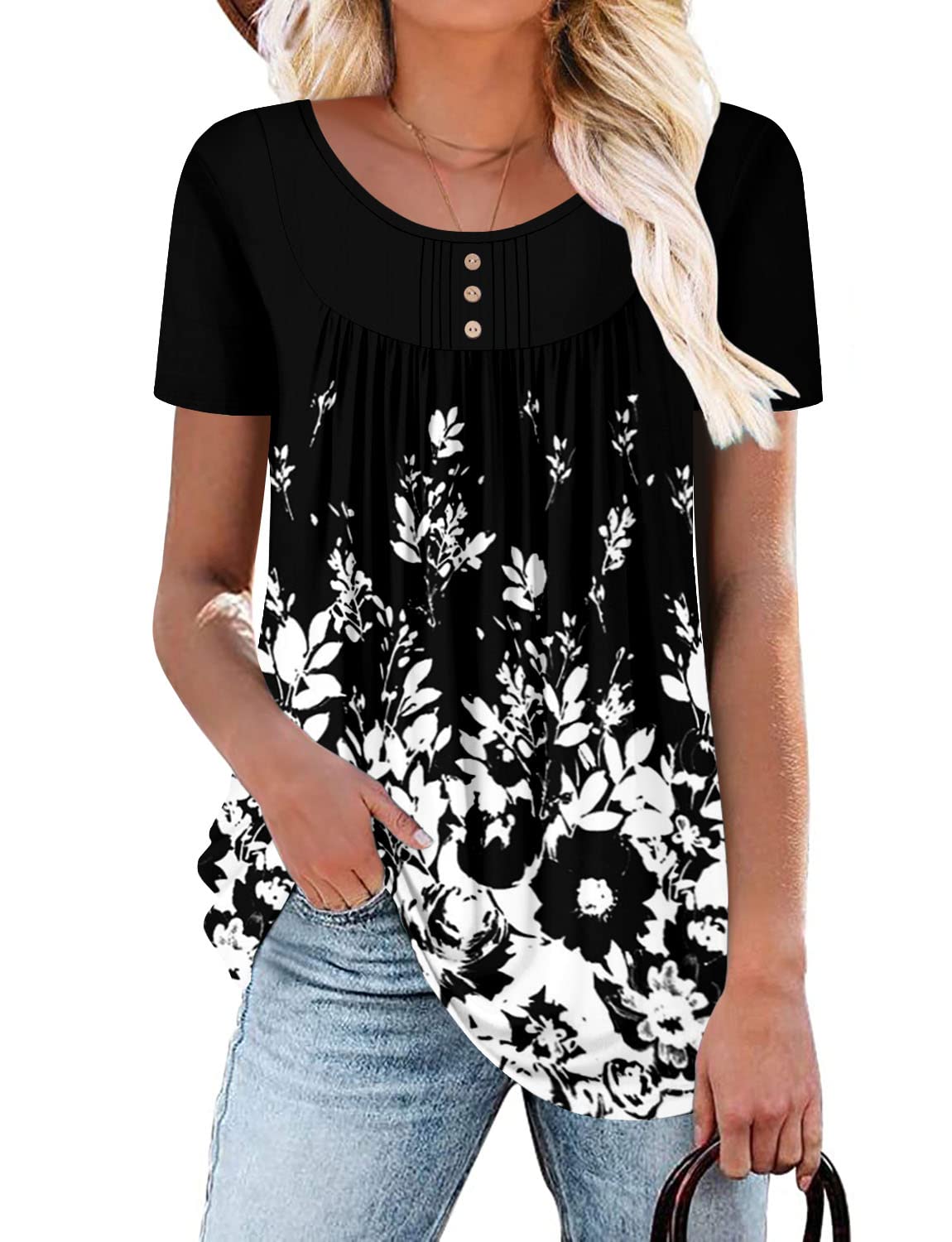 BETTE BOUTIKWomen's Summer Tunic Tops Flowy Flare Botton Down Shirts Blouses S-3XL