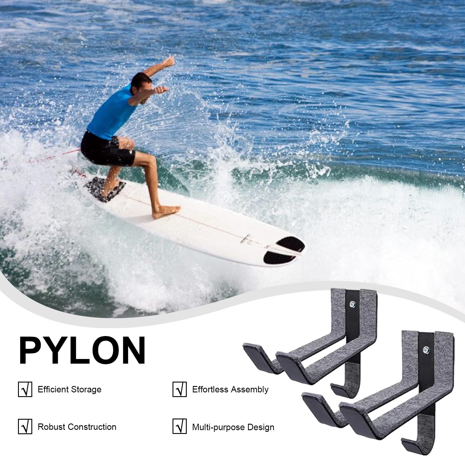 Surfboard Rack for Wall, Surfboard Display Rack Holder, Snowboard Storage Space Saving, Perfect for Bedroom, Apartment, Garage, Home, Living Room, and Organization