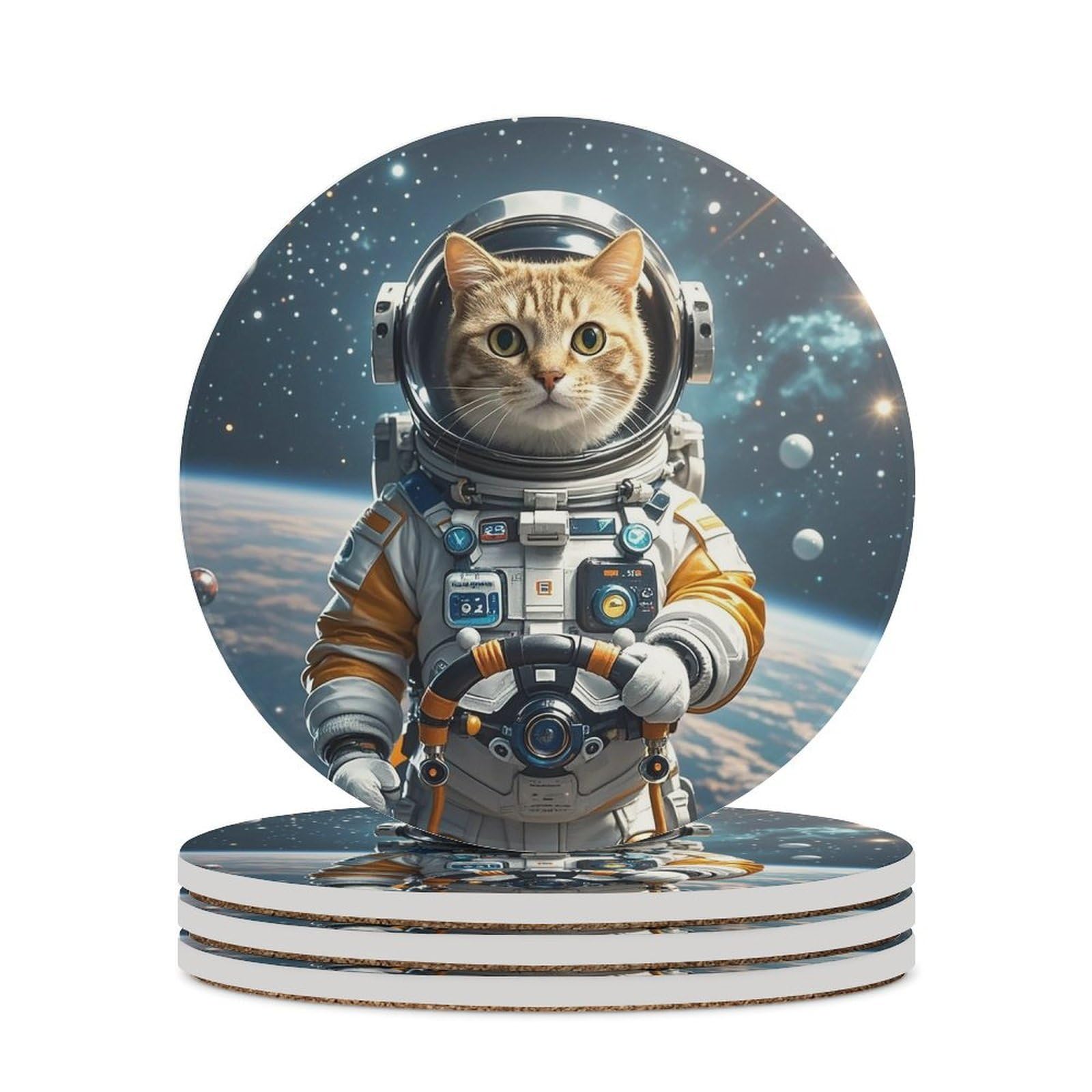 Dessous de verre chat astronaute pour éviter les taches de café et rayures de table