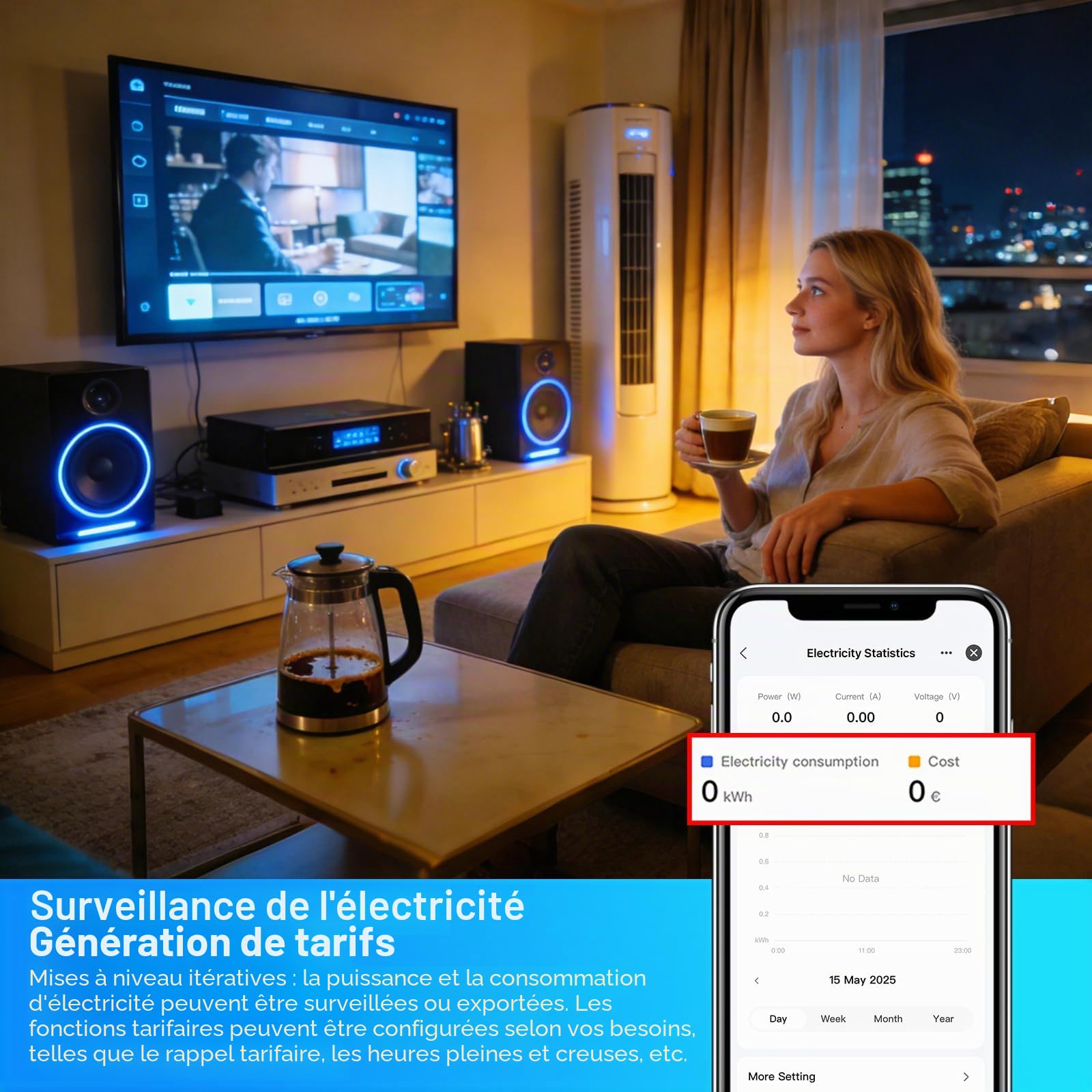 ANTELA Prise Connectée AI 16A 3680W, 4 Unités | Suivi de la Consommation d'Électricité, Suivi des Factures d'Électricité, Compatible Alexa et Google Home, 2,4GHz