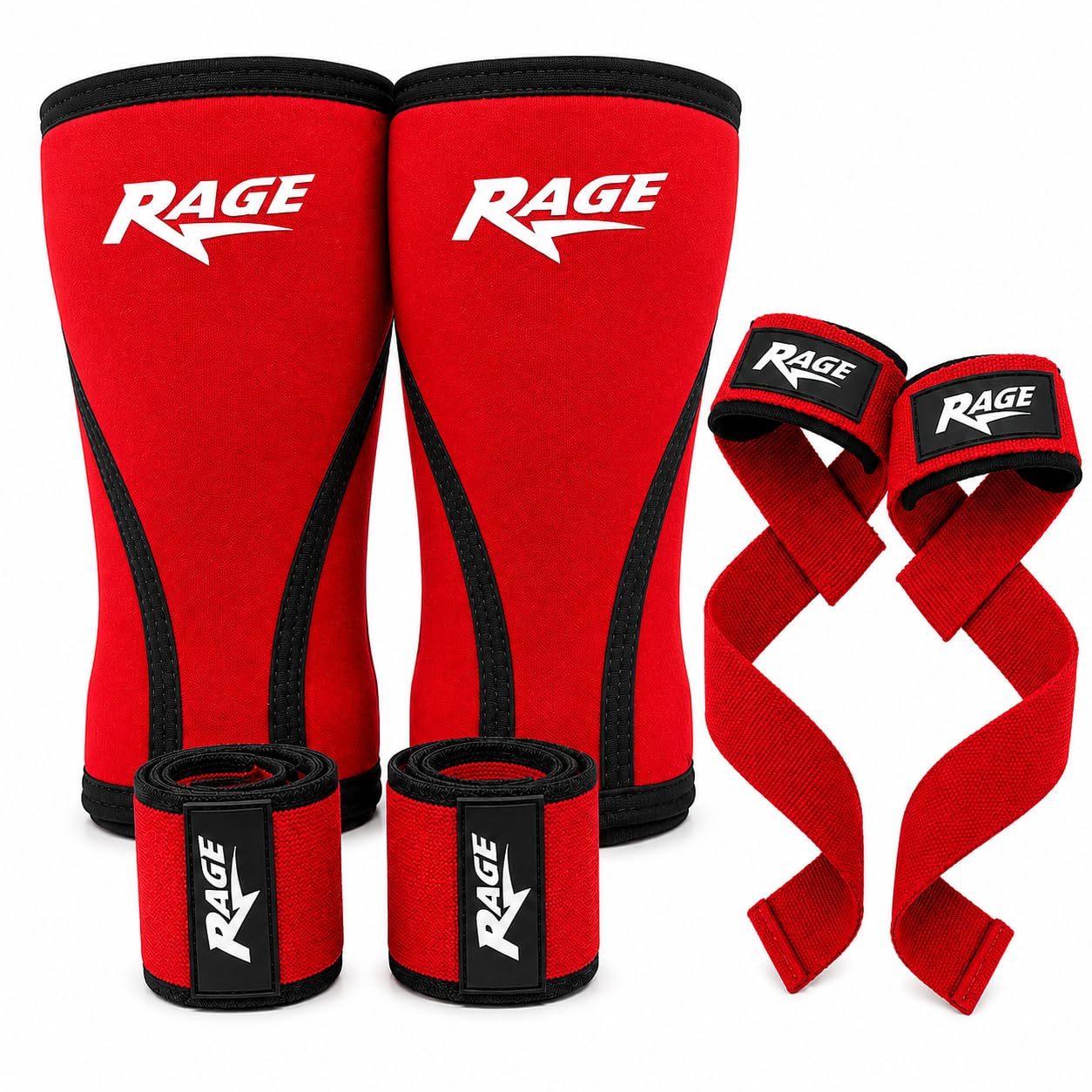 Rage 7mm Knee Sleeves Neoprene + Wrist Bands + Deadlift Straps for HeavyLifting, Squads and Crossfit both for men and women (Pair)-image-14