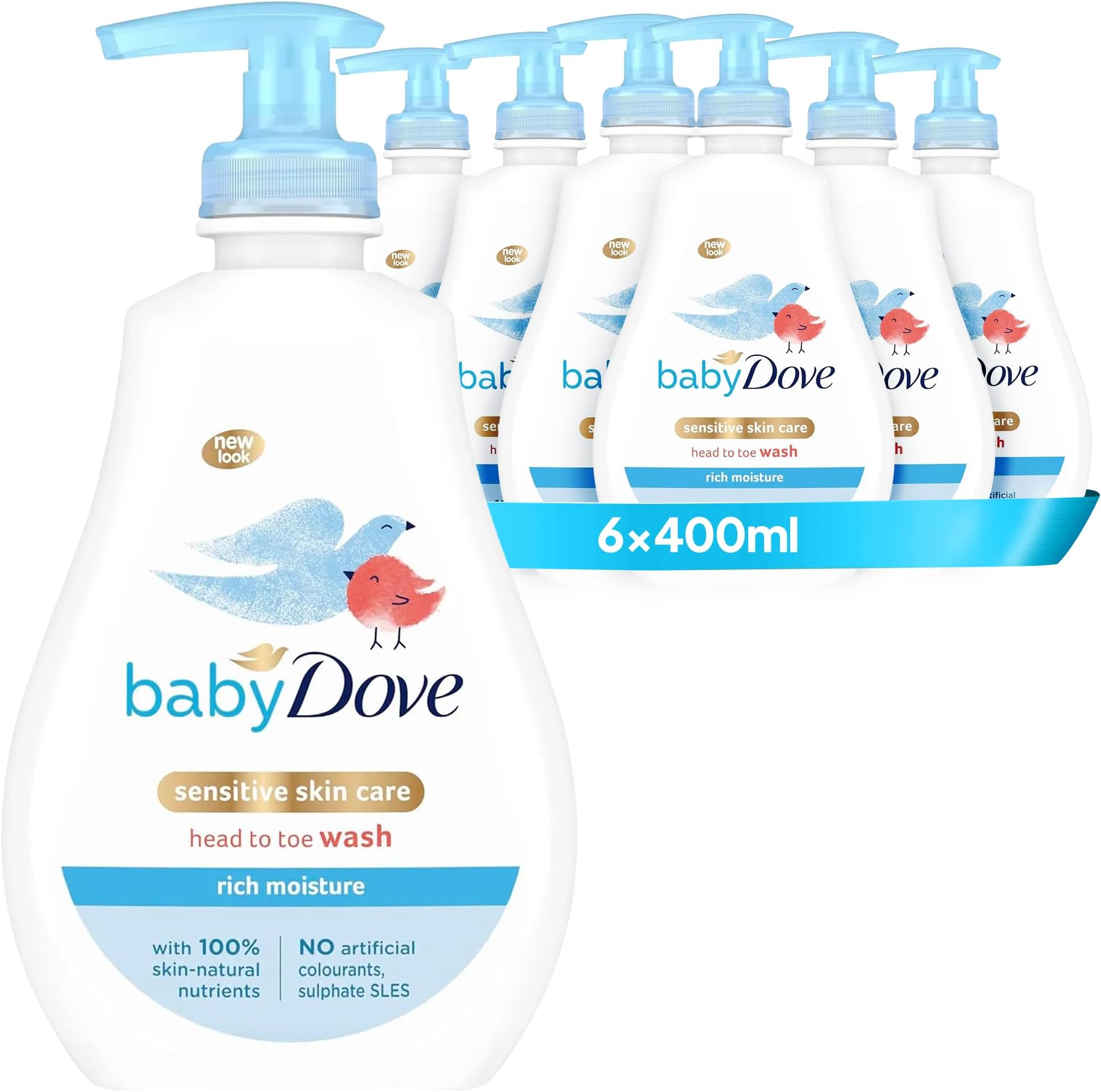 Rich Moisture Head to Toe Wash - Gentle & Nourishing Hair and Body Wash for Babies, Tear-Free Formula, Delicate Fragrance, Keeps Hair and Skin Soft, Ideal for Newborns - 400ml, Pack of 6