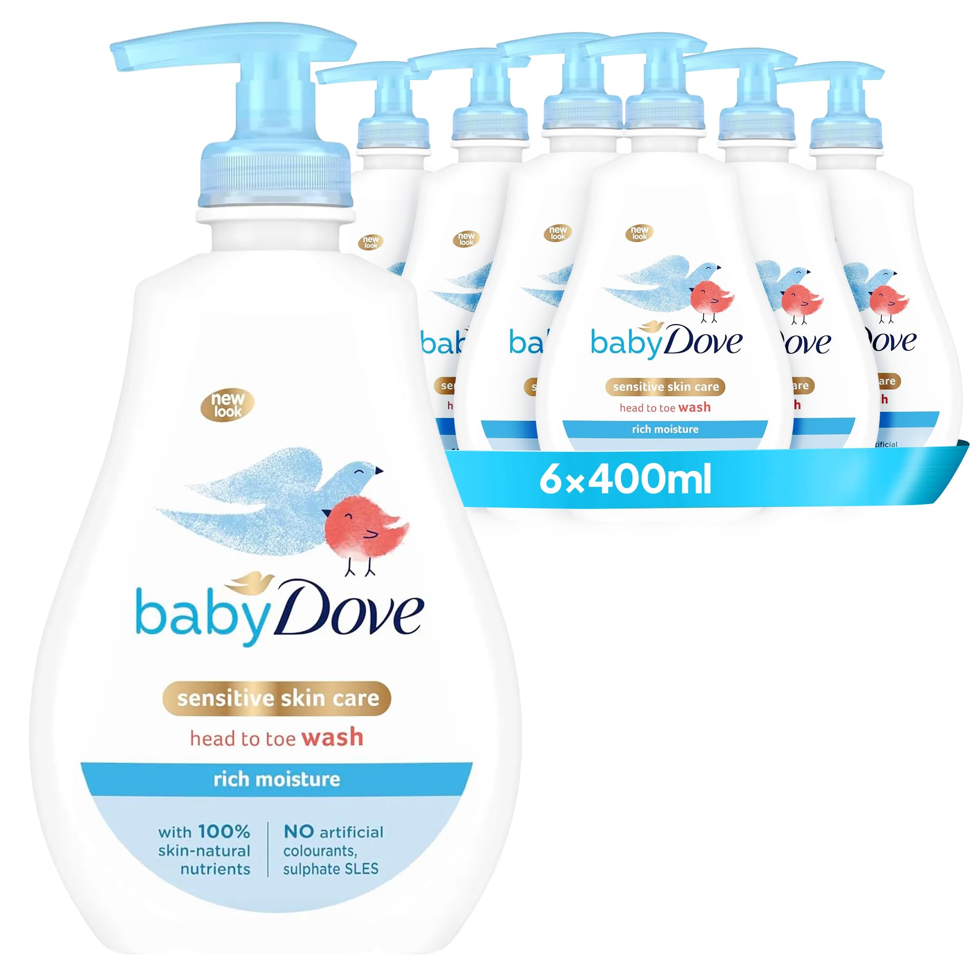 Rich Moisture Head to Toe Wash - Gentle & Nourishing Hair and Body Wash for Babies, Tear-Free Formula, Delicate Fragrance, Keeps Hair and Skin Soft, Ideal for Newborns - 400ml, Pack of 6