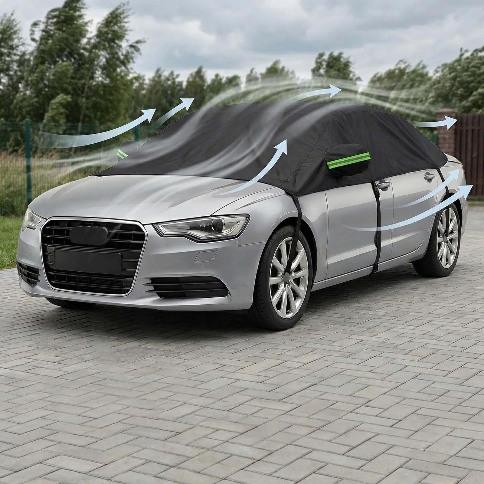 420D Autoabdeckung Wasserdicht Outdoor Halbgarage für BMW 3 Series 330Ci E46,Allwetterschutz Autoplane Abdeckplane Auto Winter Sommer, Autogarage Abdeckung(Schwarz)