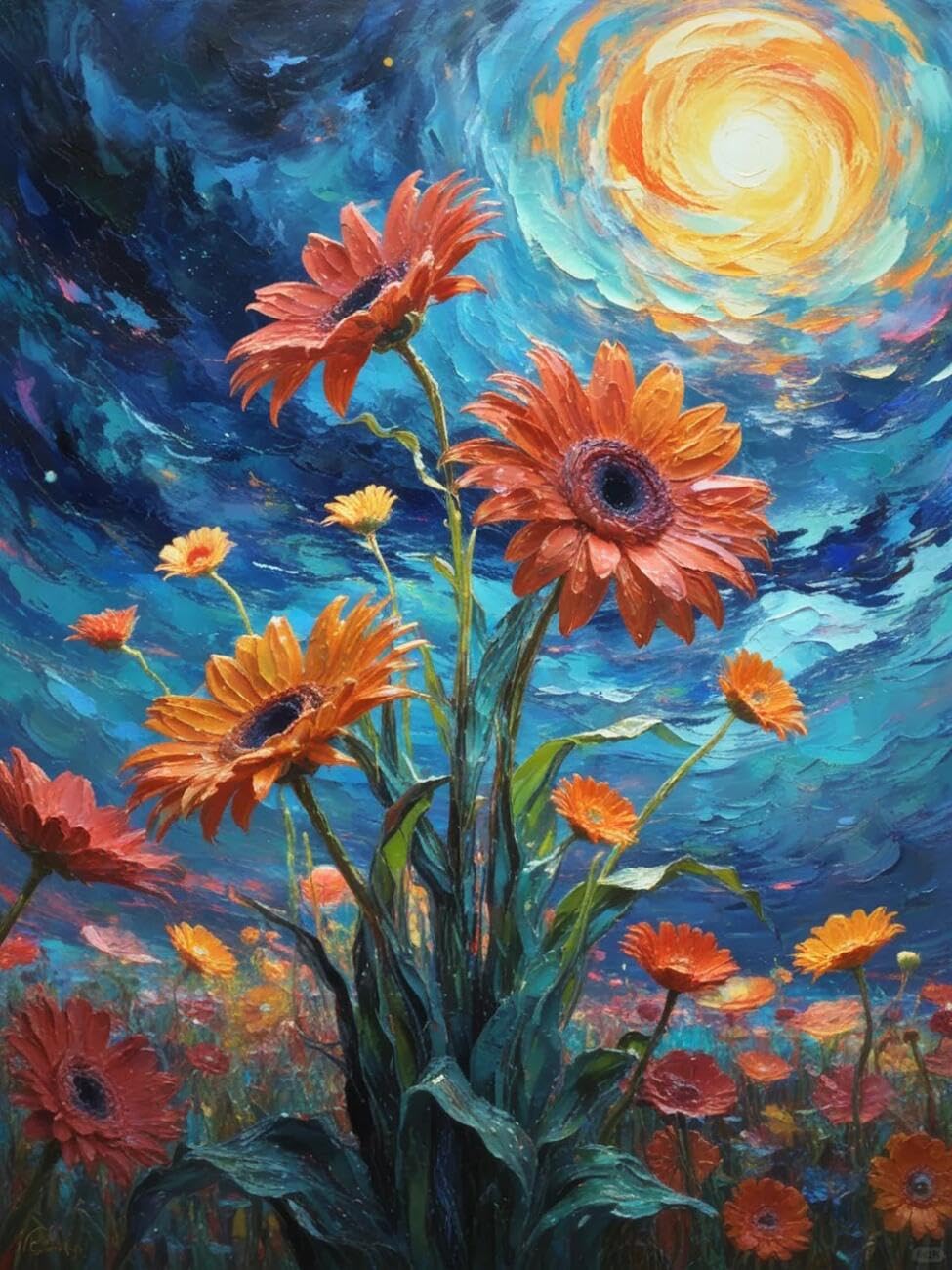 Henypt Cross Stitch Kit Colorful Chrysanthemums Flowers DIY Needlepoint Set for Beginners The Elderly with Accessories Handmade DIY/Gifts 14CT 40x50cm