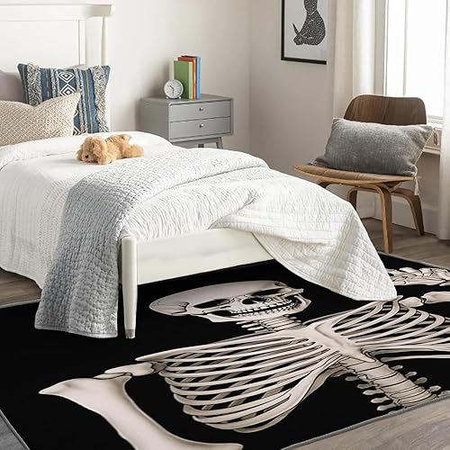 Miniatura 2 de Alfombra de 6 x 8 pies, divertidas alfombras de esqueleto para sala de estar, dormitorio, alfombra de área de calavera y decoración de dormitorio,