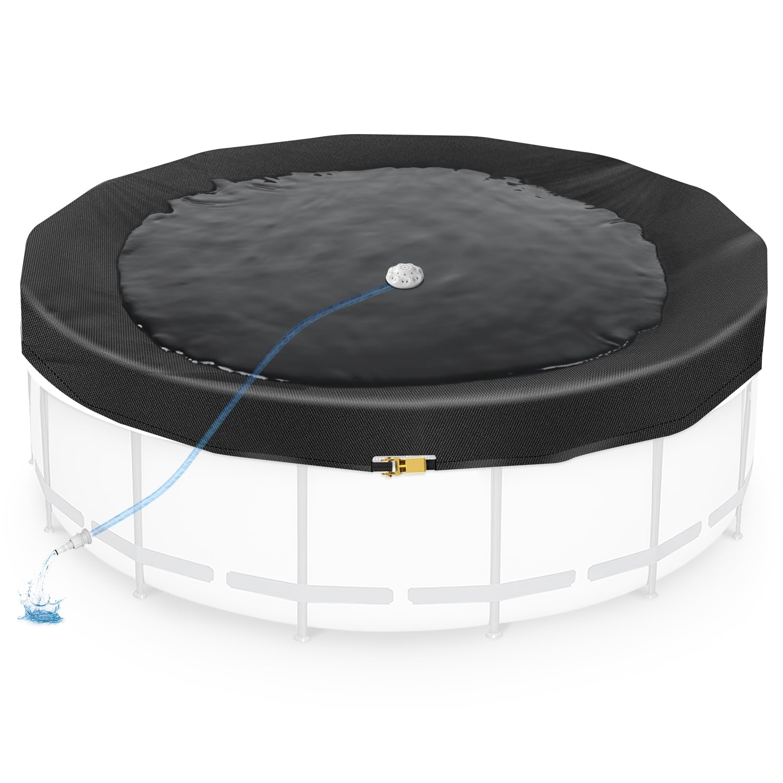 24FT Round Pool Cover for Above Ground Pools, Thickened 420D Pool Covers with Automatic Drain, Winter Pool Cover with Ratchet Buckle, Tear Resistant & Quick Installation