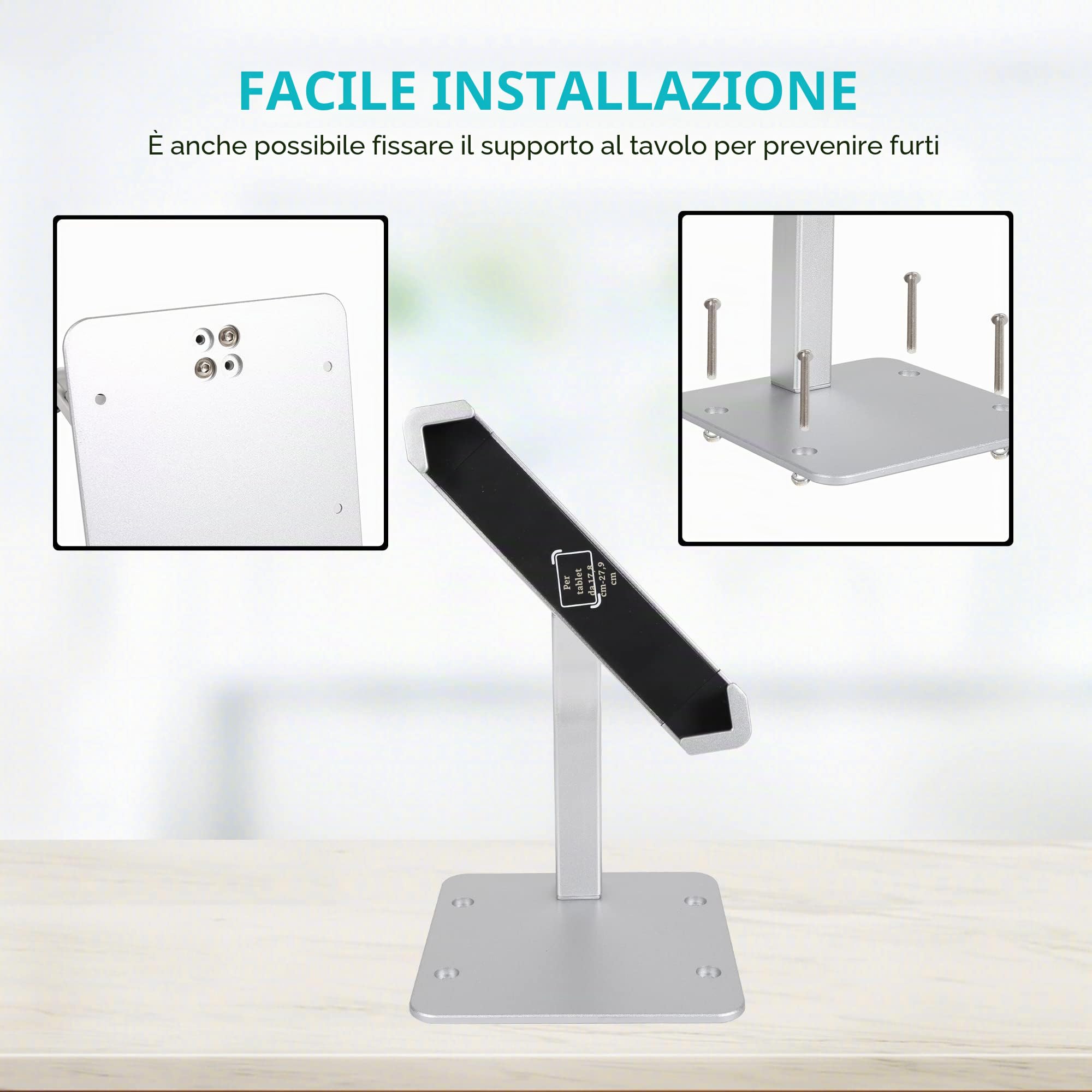 Oilcan Supporto Tablet Antifurto, Porta iPad Tavolo Sicurezza | Staffa Tablet Ristorante Esposizione [Rotazione 360° & Robustezza] per iPad, Galaxy Tab, E-Reader, Amazon Fire ecc (7-11")