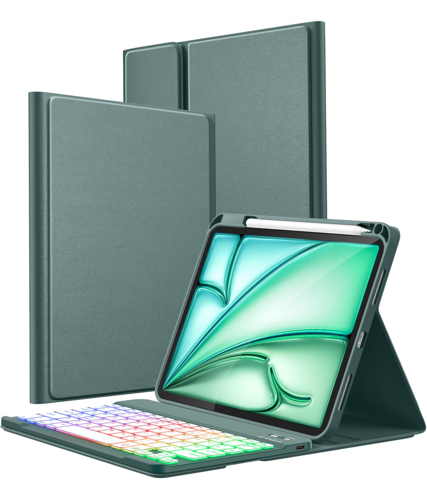 Vobafe Hülle mit Tastatur für iPad A16 11 Generation 2025/10 Gen 2022 10,9", Air 11 Zoll M4 2026/M3/M2, Air 5/4 Gen, Pro 11 4/3/2/1, Bunte Beleuchtung,Abnehmbare,QWERTZ,mit Stifthalter