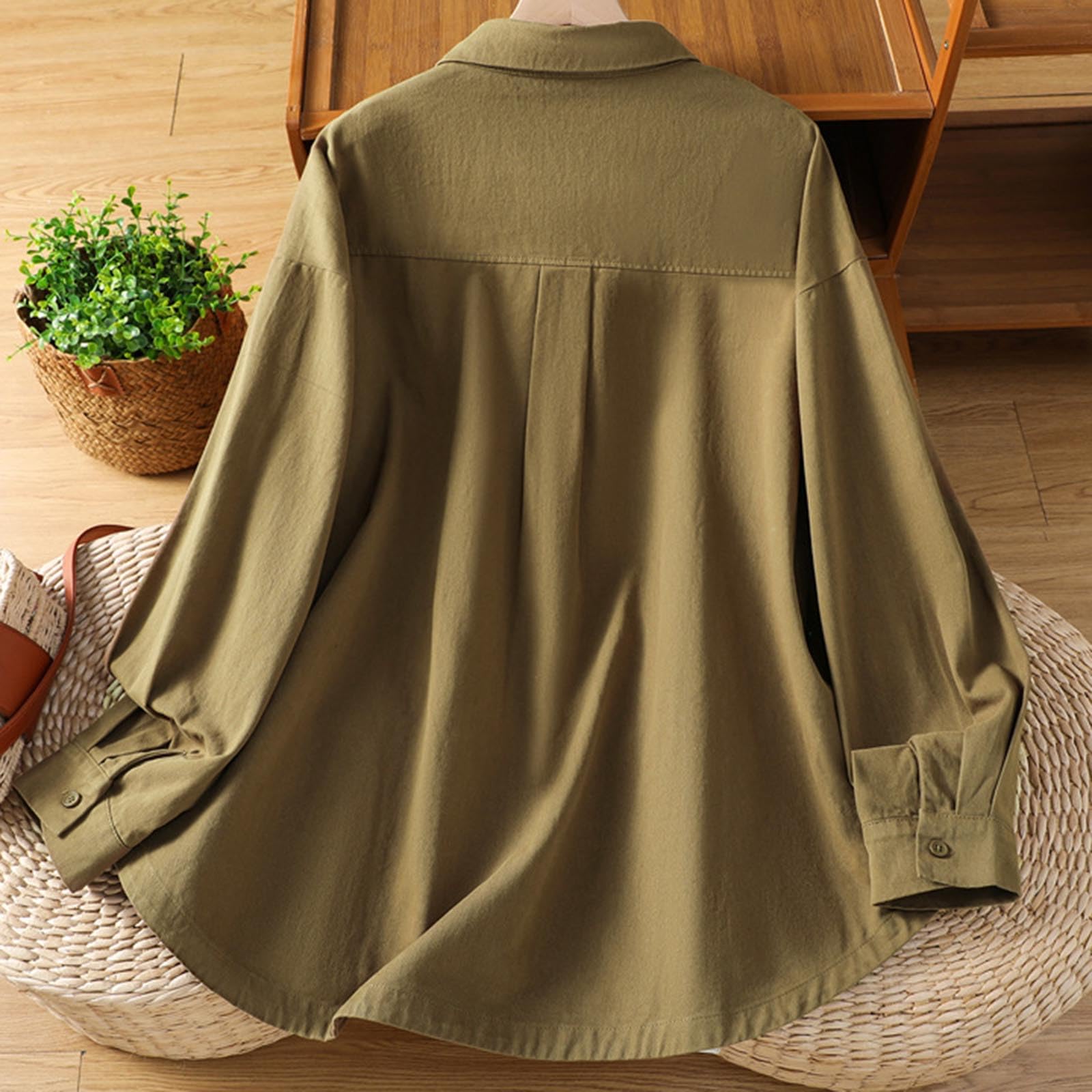 Generico Camicie da Donna Camicia di Lino Camicetta di Lino Camicia da Donna Bluse con Scollo a V E Maniche in Pizzo con Bordo Smerlato Camicetta a Maniche Corte Camicette Non Stirabili