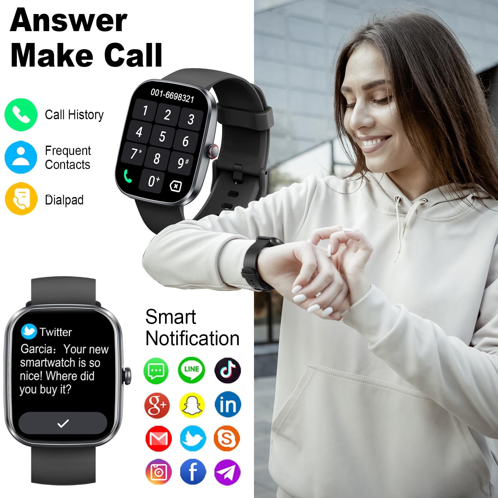 Smartwatch Uomo Donna, 2025 Nuova Fitness Tracker Orologio, Bluetooth Chiamate /Cardiofrequenzimetro/Contapassi/Sonno/110+ modalità Sportive, 1.91" Smart Watch Impermeabile IP68,per Android/iOS