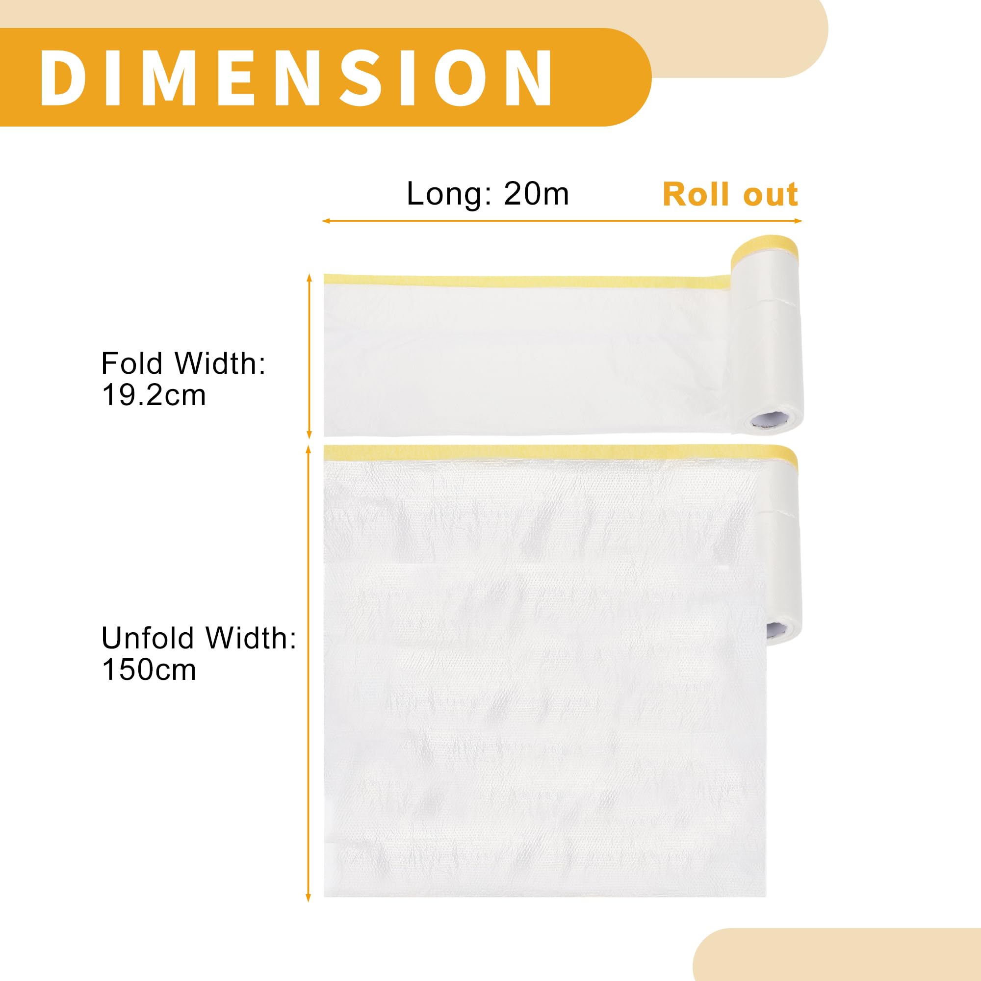 Partuto 1 Pcs Universal Pre-Taped Masking Film Plastic Cover PE Film Paper White Yellow 150x2000cm / 65.62ftx59.06 - Image 4
