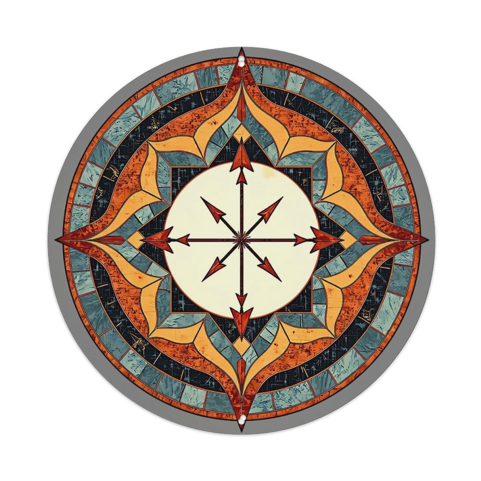 Ornate Circular Compass Rose Design Tin Sign Metal Poster Vintage Metal Signs for Home Man Cave Bar Cafe Kitchen laundry room Wall Decorations 8x8 inches