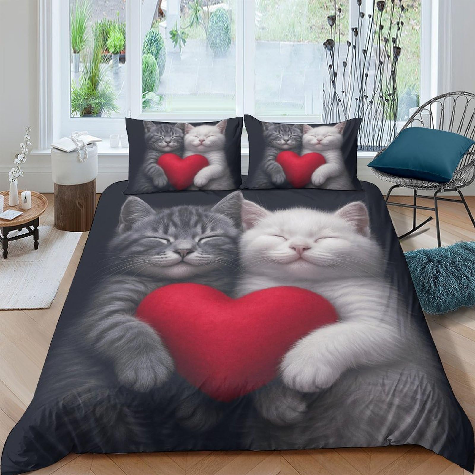 Ctjqhvkz Style-4 3D Printed Cat Lovers Fitted Sheet Microfiber Soft Heart Pattern Mattress Cover For Bedroom Guest Room Decor Single（135X200cm）