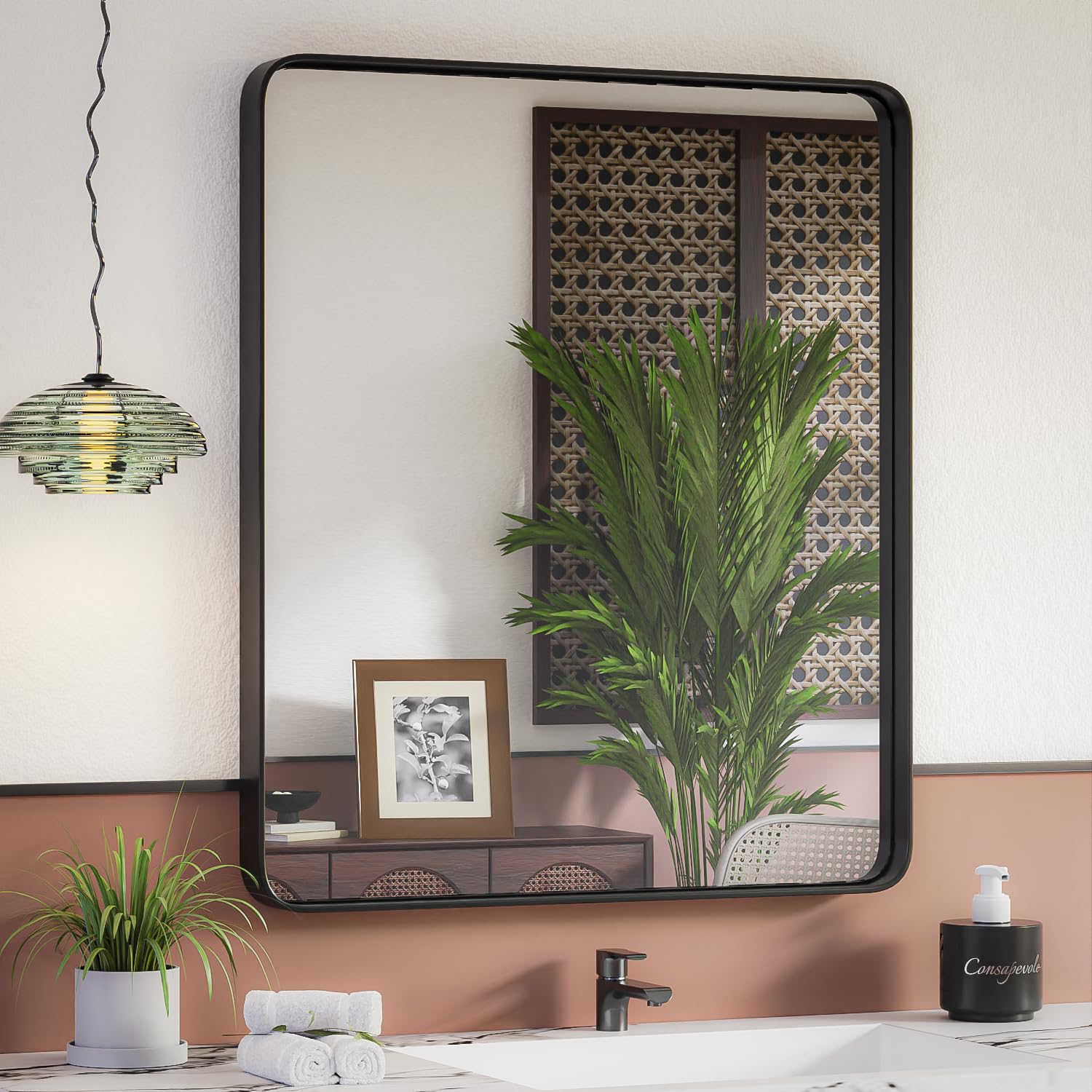 ISKM 36x30 Inch Wall Mirror for Bathroom Matte Black Metal Framed Bathroom Vanity Mirror Farmhouse Decorative Rectangular (Horizontal/Vertical)- INSPECTED