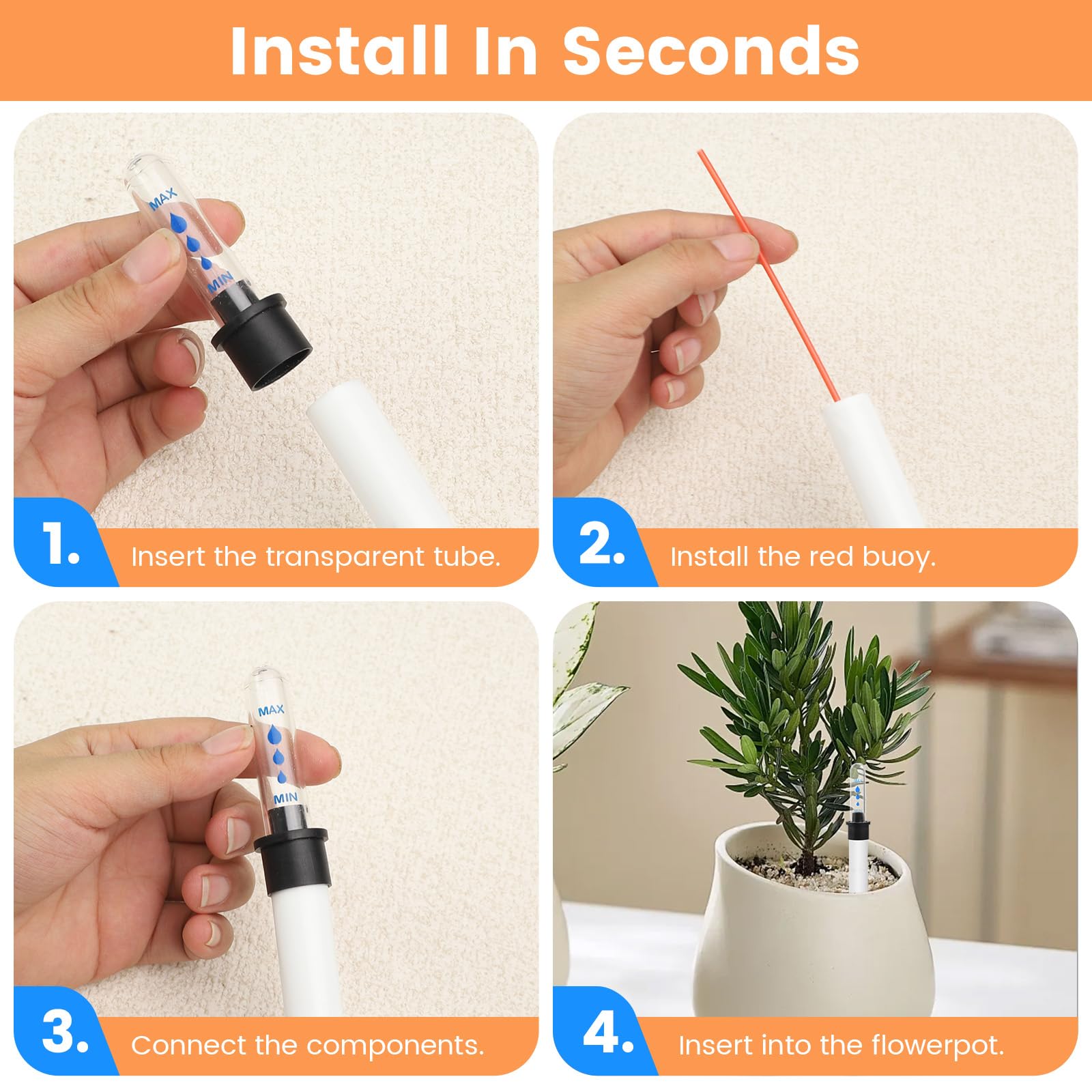 Lot De 5 Indicateurs De Niveau D'Eau Pour Plantes - 20 Cm, Hydroponique, Testeur D'Arrosage Transparent Et Précis