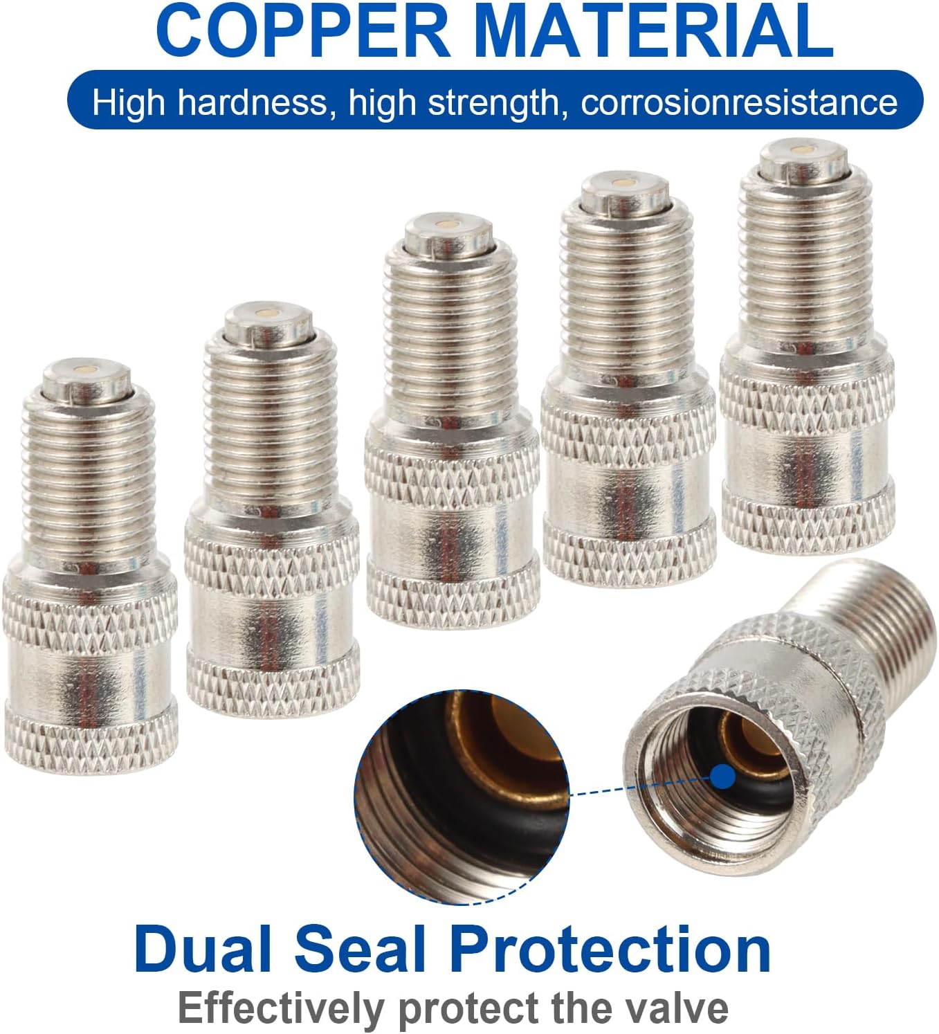 V2B Double Seal Valve Stem Cap, Suitable for High Pressure Truck, Car, RV, Bus Tire Valves, Brass Nickel-Plated, Double Protection, Pack of 50