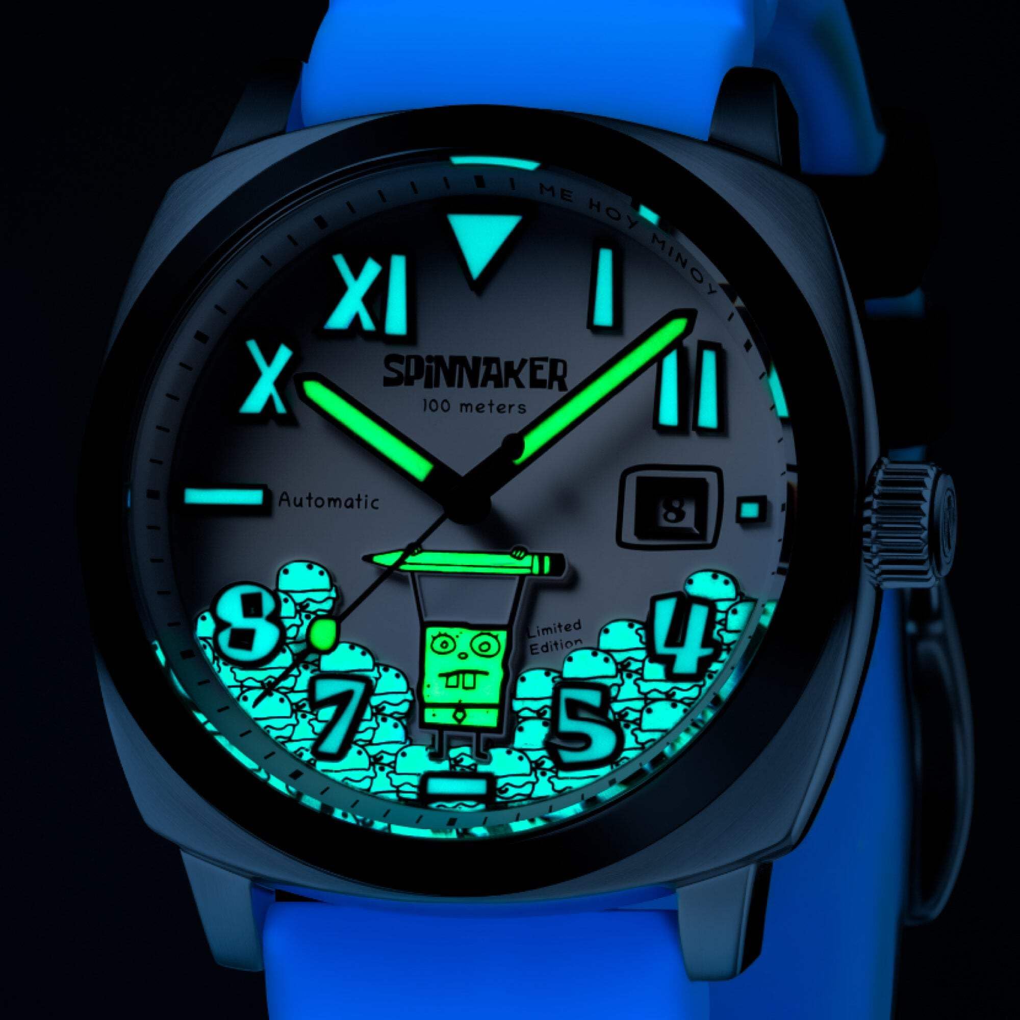 Spinnaker Męski 42 mm Hull California automatyczny Spongebob Squarepants Doodlebob limitowana edycja zegarek z solidną bransoletką ze stali nierdzewnej SP-5174