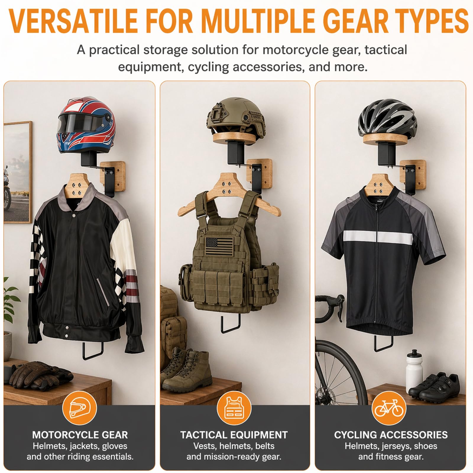 BYZESTY Porte Casque Moto Mural, Support Mural pour Casque de Moto, Support Casque Moto avec Crochet, Support Mural Casque Moto Mural pour Casquette Gilet Tactique Veste de Moto