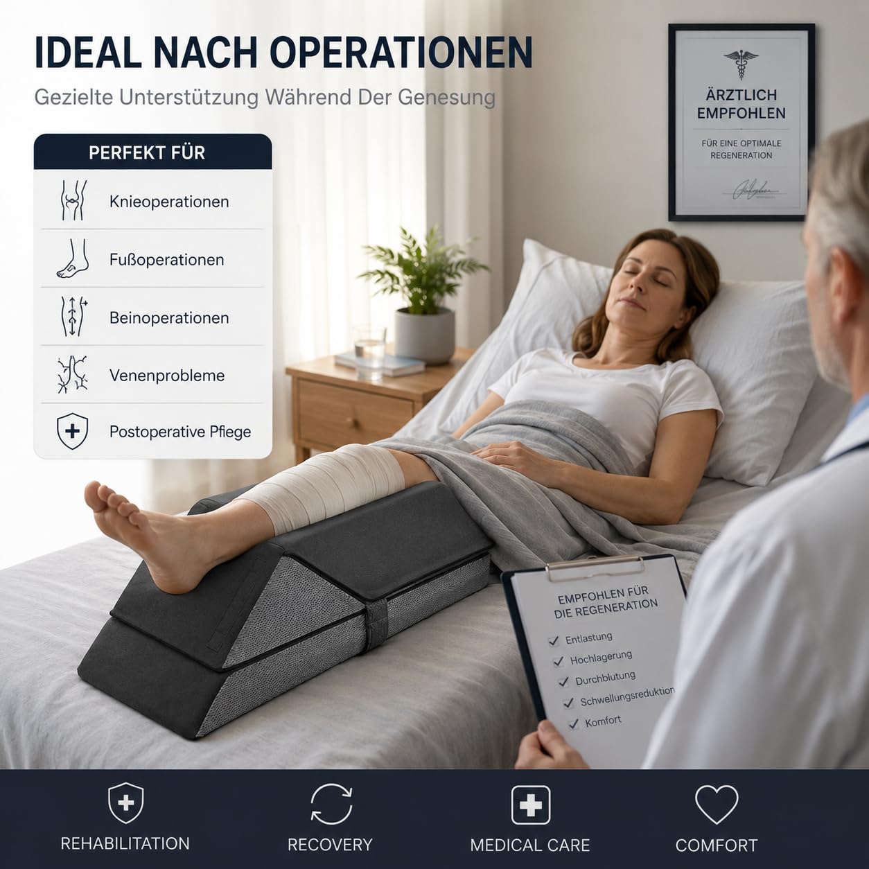 4-stufig höhenverstellbares Beinhochlagerungskissen mit herausnehmbarem Polster, atmungsaktiver 3D-Netzbezug, waschbar – für Post-Op, Beinschwellungen, Knie-OP, 4 Höhen (16-23 cm)