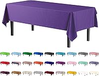 Vista 50 de Exquisito mantel redondo de plástico Party Solids morado, 84 pulgadas, paquete de 4