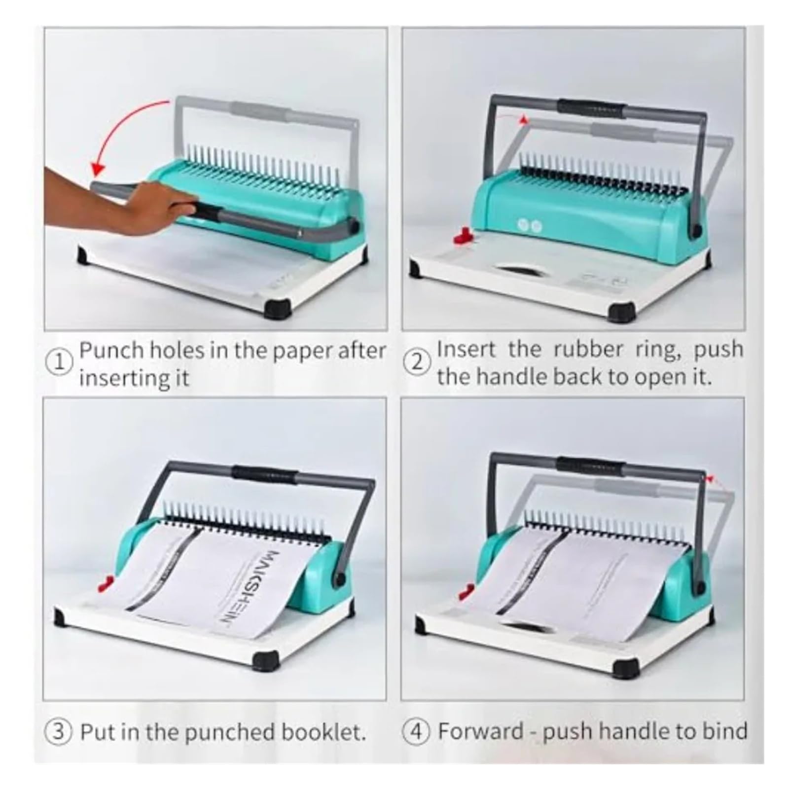 Rilegatrice a pettine 21 fori, capacità 450 fogli, perforatrice fino a 15 fogli, doppi manici for carta formato Letter A5 A4 Progetti scolastici domestici