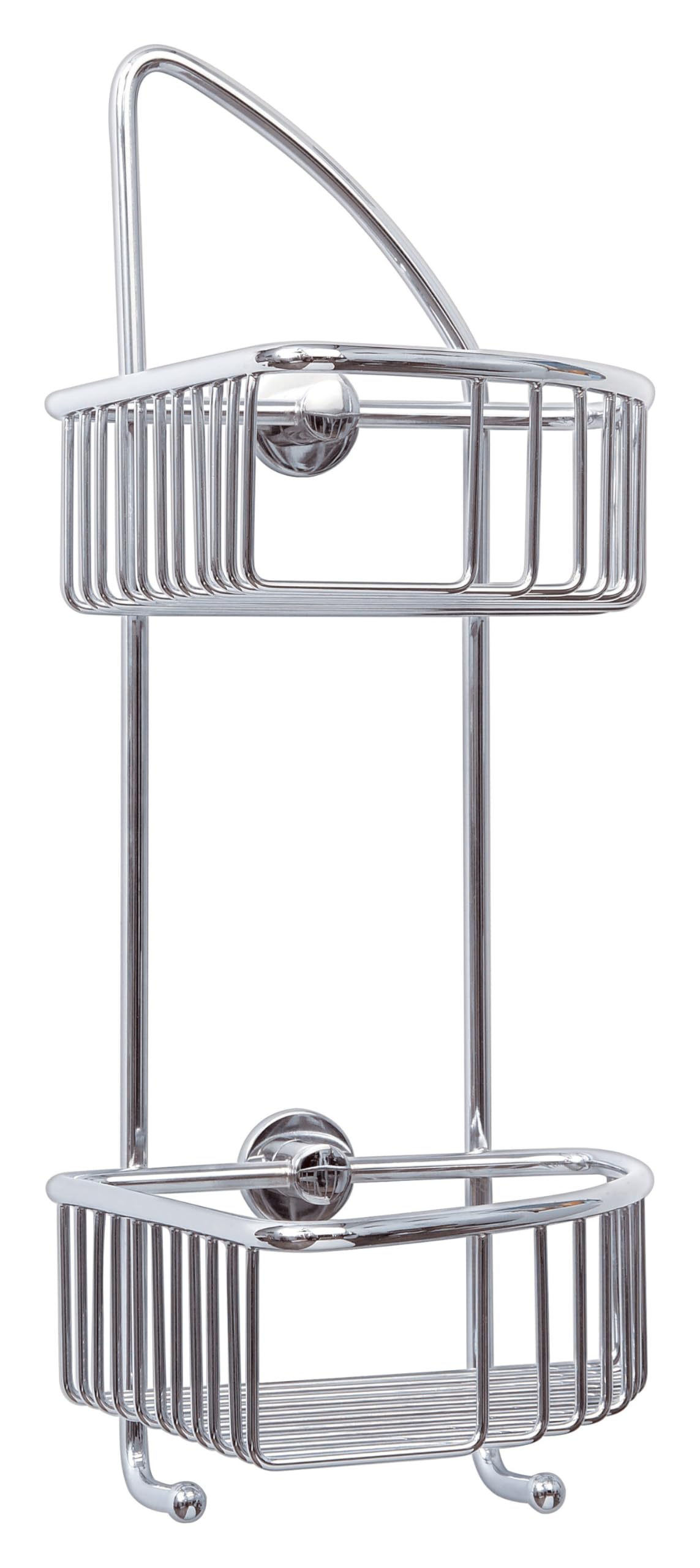 Tesa Uk Standard Tesa® Draad Corner Shower Caddy - Self-Adhesive, High-Gloss Chromed Brass Two-Tier Corner Shower Basket - Drill-Free With Tesa® Power.kit Adhesive Mounting Technology - 425 Mm X 180 Mm X 205 Mm