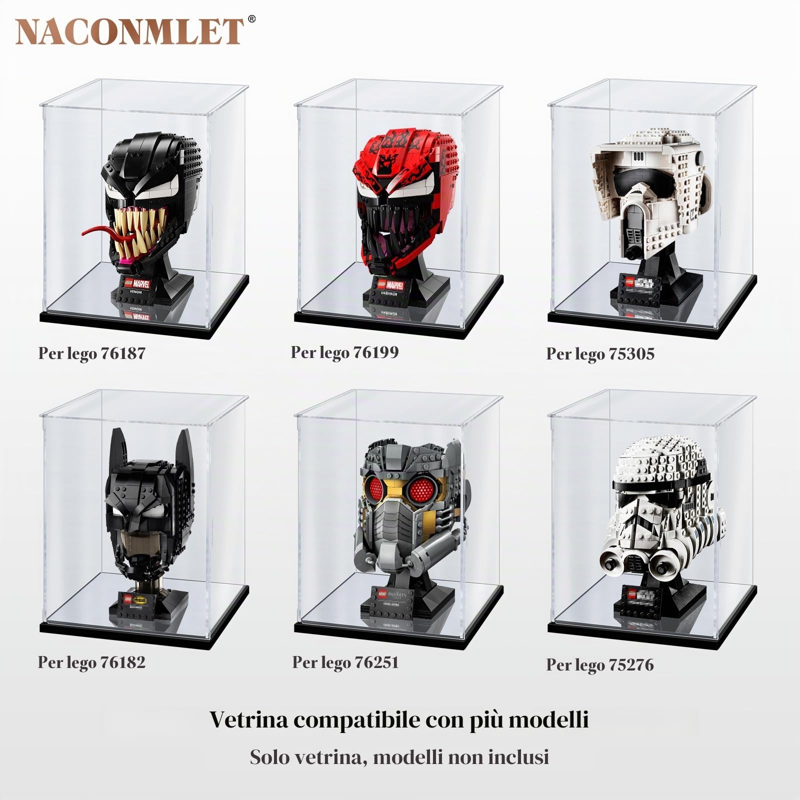 Vetrina in Acrilico Trasparente con led e Specchio, Vetrina Plexiglass,teca in acrilico Cubo Trasparente per Action Figure, Collezionismo, lego e Modellismo(20*20*25cm)