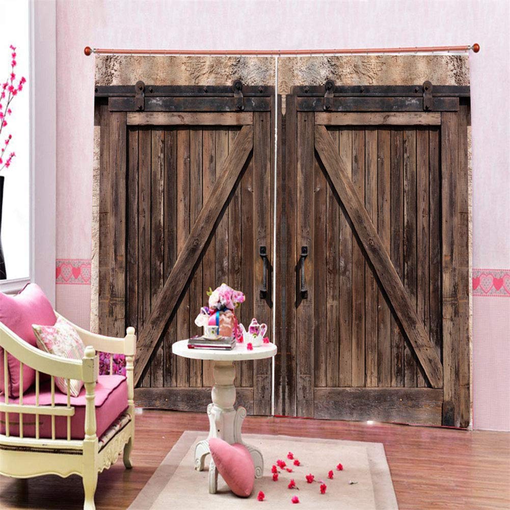 Kuuleyn Rustic Blackout Curtains,Farm Style Old Wooden Garage Door Cloth Fabric Decor Full Shade Printing Curtain for Living Room Bedroom (170 * 200cm) - Image 2