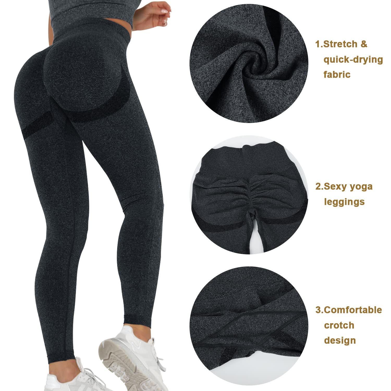 CMTOP Anticellulite Leggings Sportivi Donna Vita Alta Pantaloni Yoga Pants Push Up per Correre Fitness Calzamaglie e Leggins Sexy Elastico
