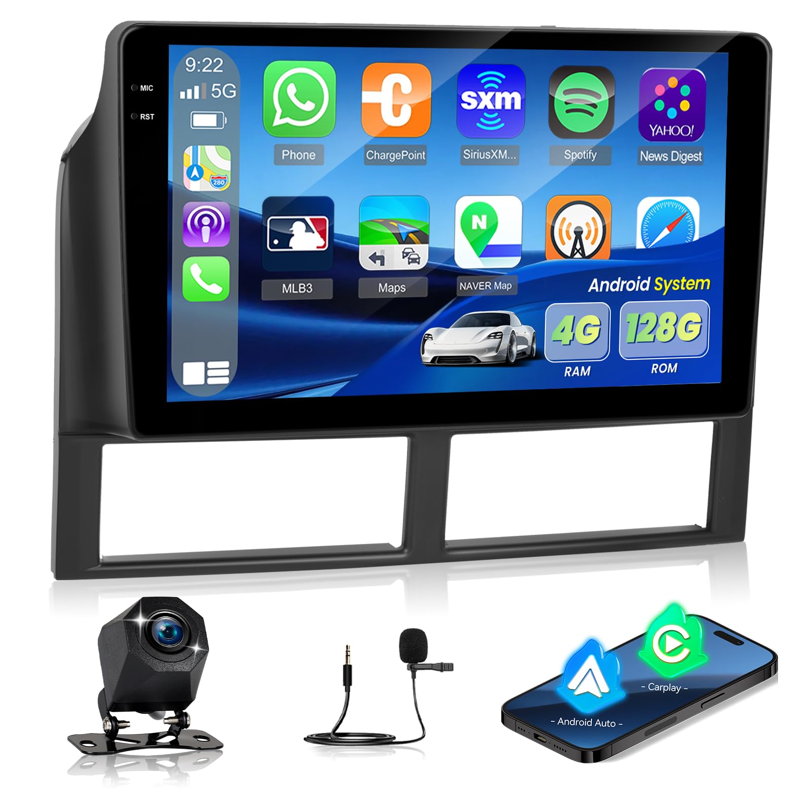 NHOPEEW 4+128G Autoradio per Jeep Grand Cherokee WJ 1998-2004 con Wireless Carplay e Android Auto - Schermo incell da 9 pollici Supporto WiFi GPS Comandi al volante + Telecamera di retromarcia, Canbus