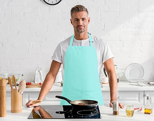 Miniatura 7 de Utopia Kitchen Paquete de 2 delantales con peto, ajustables con 2 bolsillos, resistente al agua y al aceite, delantal de chef de cocina para mujeres