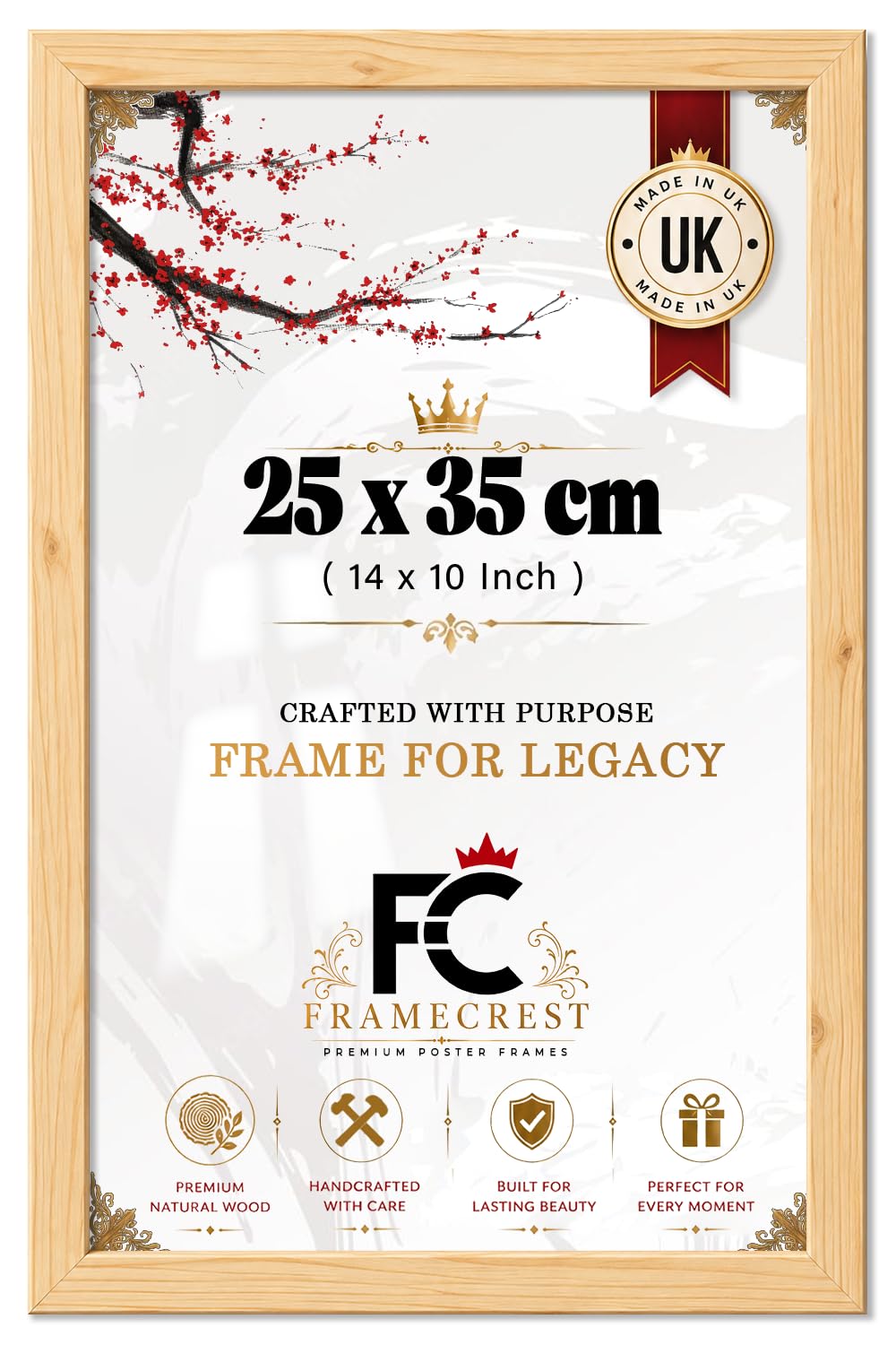 FRAMECREST LTD 25 X 35 CM Poster Frame — Photo Display For Landscape Or Portrait Prints, Gallery Wall Frame, Sleek Slim Minimal Wooden Border For Home And Office 14 X 10 Inch - [Pine]