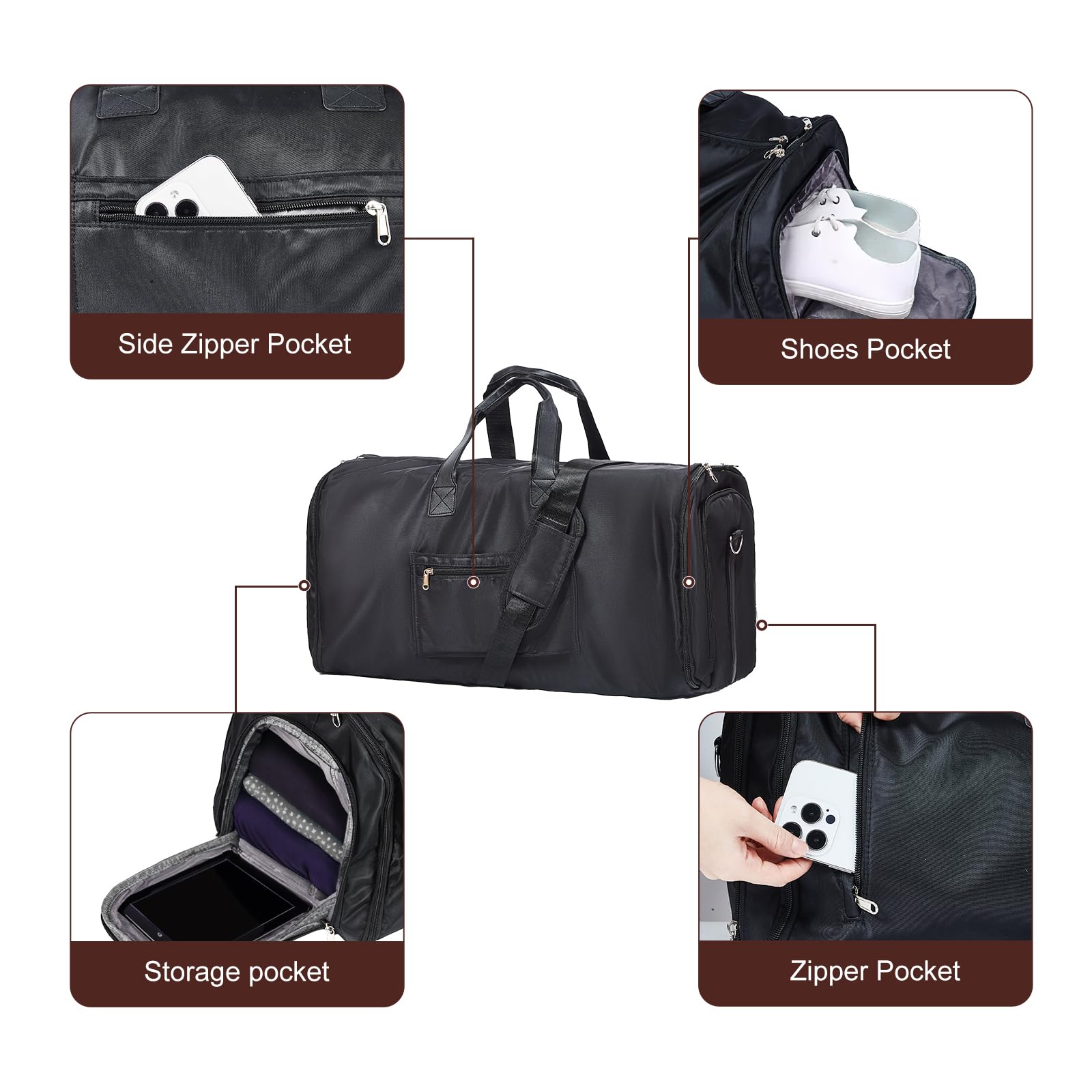 SINZUX 60L Porta Abiti da Viaggio, 3 en 1 Convertibile Borsone da Viaggio Che Si Apre Tutto, Borsa Porta Abiti da Viaggio Borsa per Abito, Travel Suit Carrier Garment Duffel Bag per Uomini, Donne