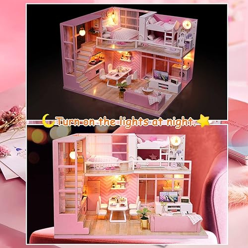 Miniatura 10 de TuKIIE Kit de casa de muñecas en miniatura con muebles a escala 124 miniaccesorios de casa de muñecas de madera a prueba de polvo y movimiento