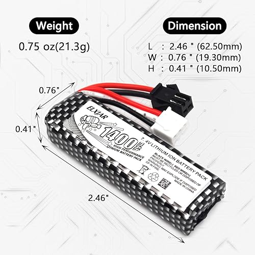 Miniatura 2 de elxjar Paquete de 4 baterías Lipo Airsoft Gun de 7.4V 1400mAh 25C 501855 con cargador de equilibrio USB, enchufe SM-2P, compatible con vehículos