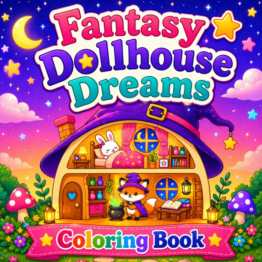 Fantasy Dollhouse Dreams Coloring Book for Adults and Teens: Magical Miniature Homes, Whimsical Interiors, Fairy Tale Rooms, Cute Cozy Spaces, Relaxing Coloring Pages, Stress Relief Gift