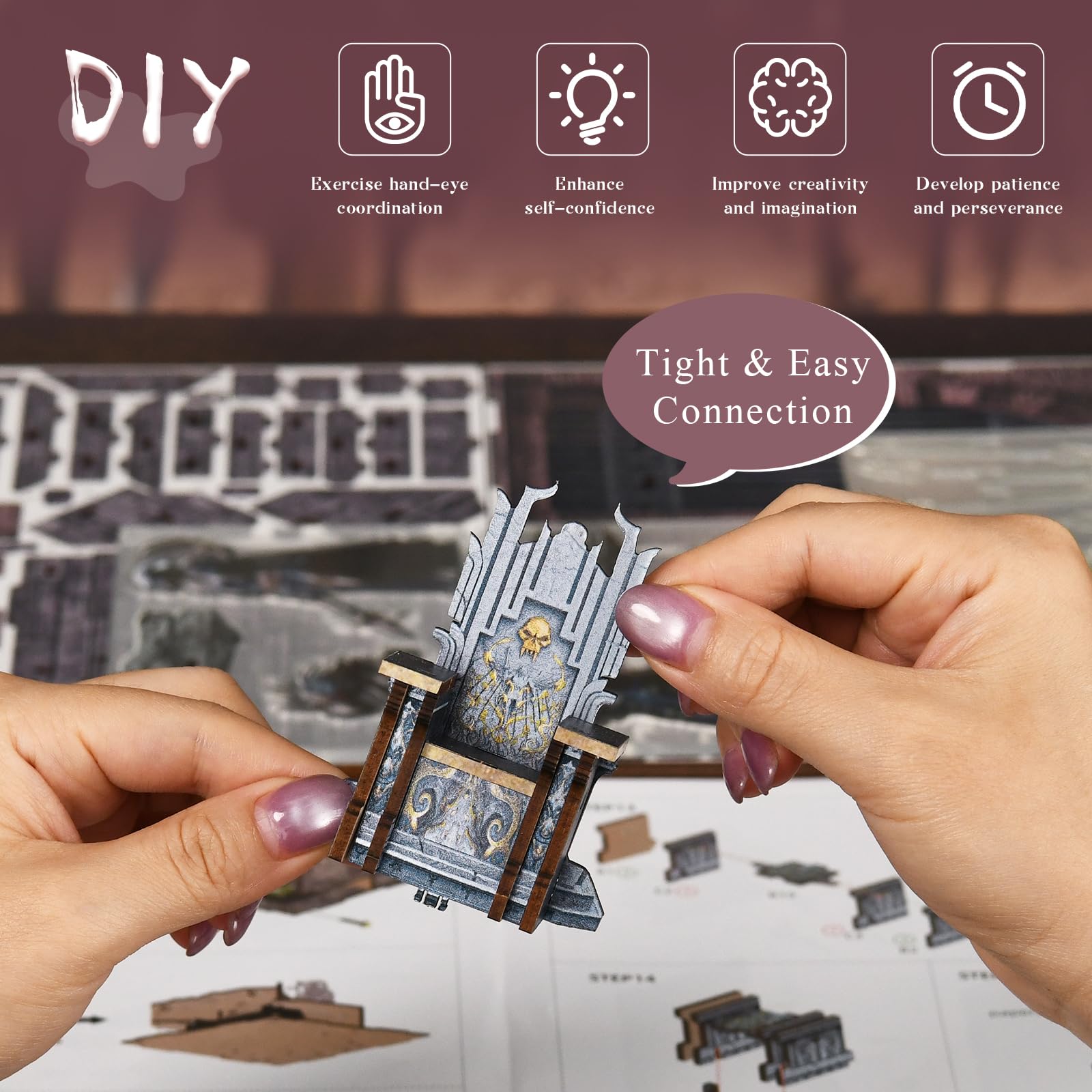 MiniCity Kit per angolo del libro, kit fai da te in miniatura per adulti e ragazzi, casa delle bambole Booknook, decorazione per libreria, regali per familiari e amici (trono di ossa)