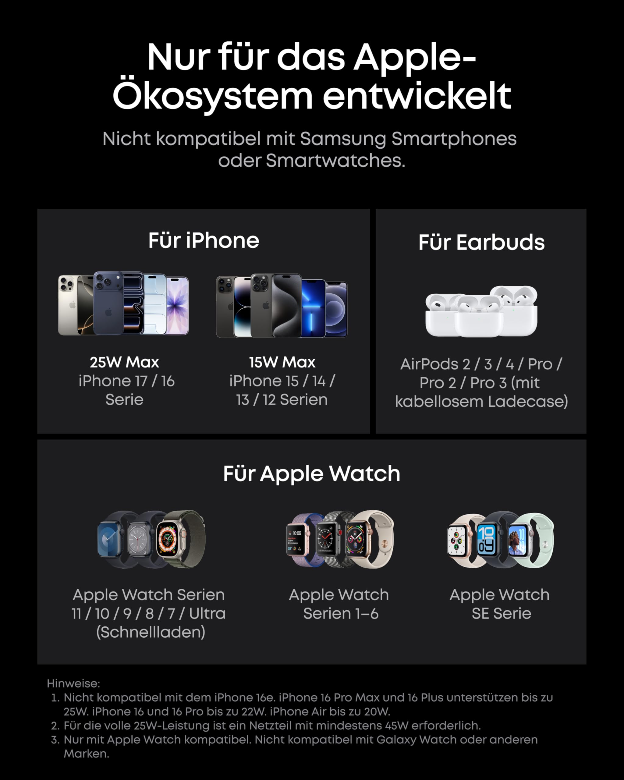 Anker Prime 3-in-1 Ladestation, AirCool kabelloses Ladegerät, 25W Qi2.2-Zertifiziert, kompakt & faltbar, MagSafe-kompatibel für iPhone 17, Apple Watch & AirPods (ohne Akku, Netzteil erforderlich)