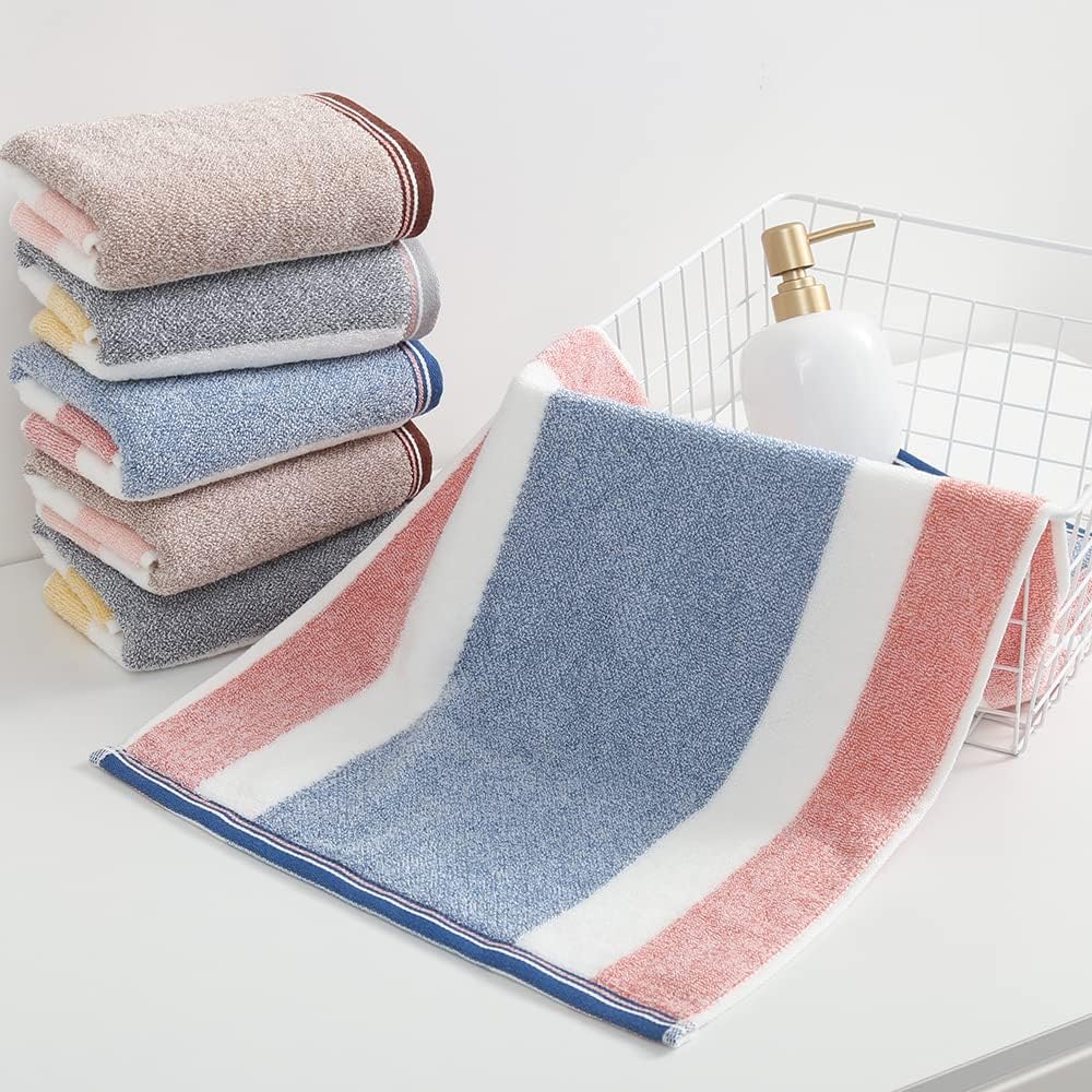 sense gnosis Striped Pattern Hand Towel Set of 2 100% Cotton Terry Soft Ultra Absorbent Decorative Hand Towels for Bathroom 13 x 29 Inch, Blue & Pink - Image 8
