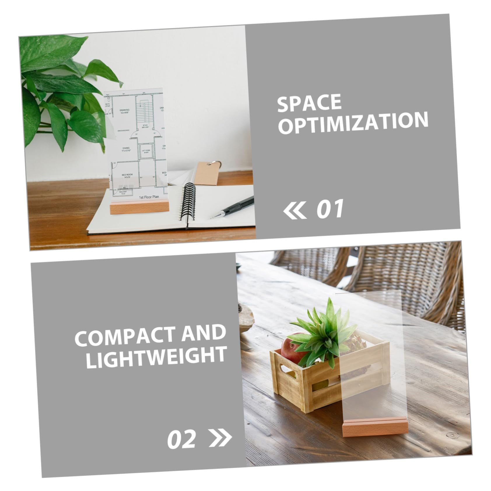 5 Piezas Soporte para Carteles Acrílico Transparente con Base Madera Exhibidor T Doble Cara para Menús Soporte Plástico para Publicidad Restaurantes Bodas y Tiendas de Unidades
