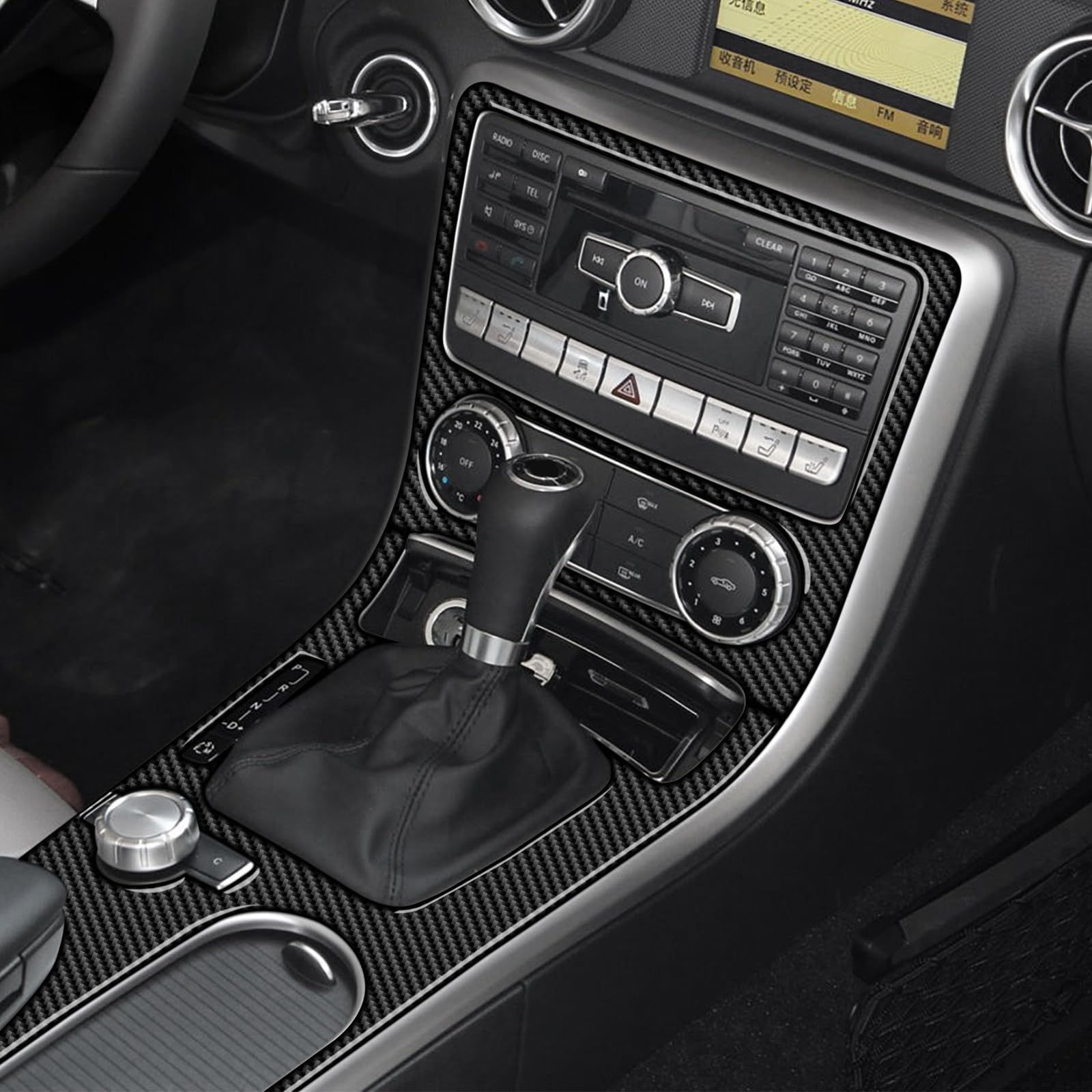 Osłona zmiany biegów pasująca do Mercedes-Benz SLK R172 2011-2016, czarny wygląd karbonu, kierownica po lewej stronie