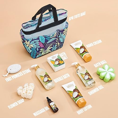 Miniatura 3 de Cesta de regalo de spa para mujer juego de regalo de baño de coco y cuerpo regalos de spa de cumpleaños para ella juego de baño de 10 piezas que
