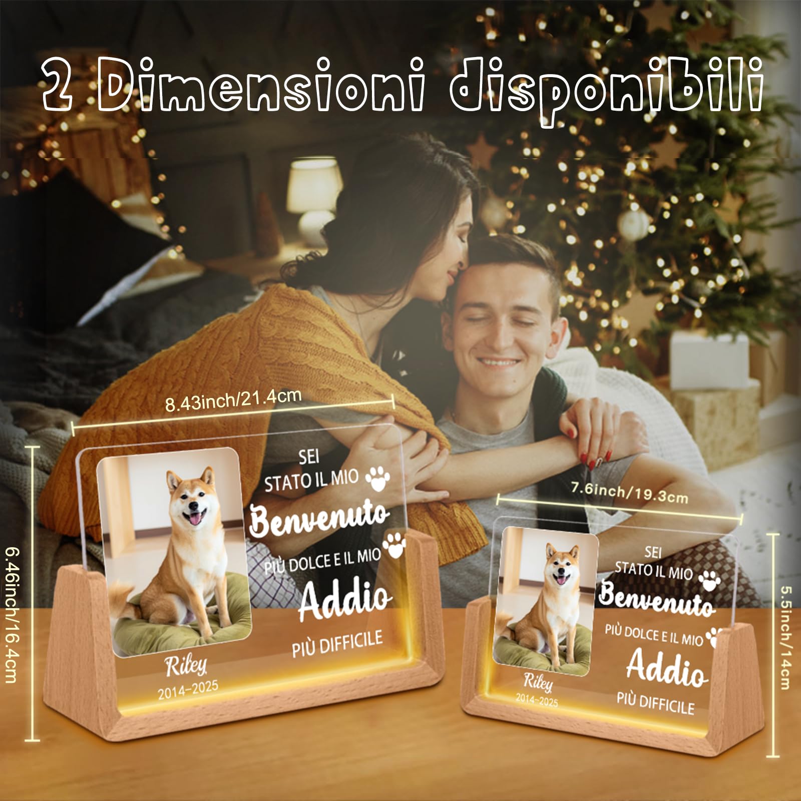 Luminaria Personalizzata per Cani,Lampada LED con Foto & Nome del Cane, Design con Cuore & Impronte, Regalo Commemorativo per la Perdita dell'Animale Domestico con Data (Style D)