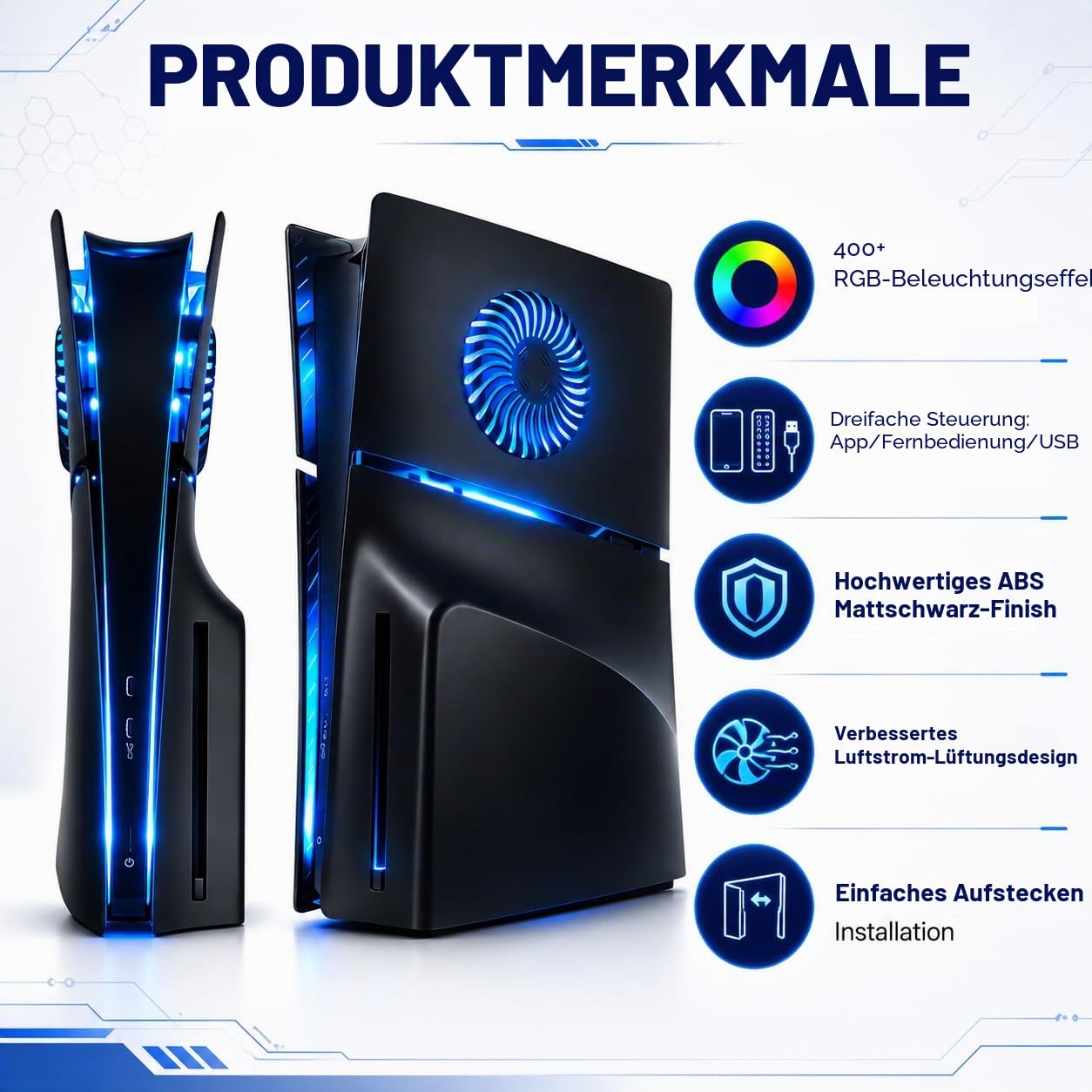 LED-Frontplatte für PS5 Slim Disc Edition, Seitenschalenplatten, PlayStation 5, schlanke Konsolenabdeckung mit RGB-Beleuchtung, individuelles Design, kratzfest, Staubschutz, Ersatzschale