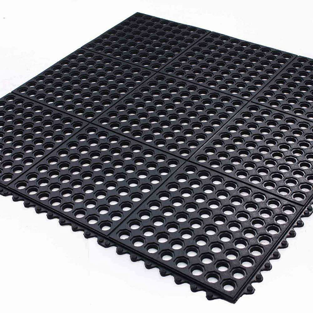 Interlocking Rubber Hot Tub Spa Floor Mat Tiles With Drainage Holes 90 x 90cm - Single Mat